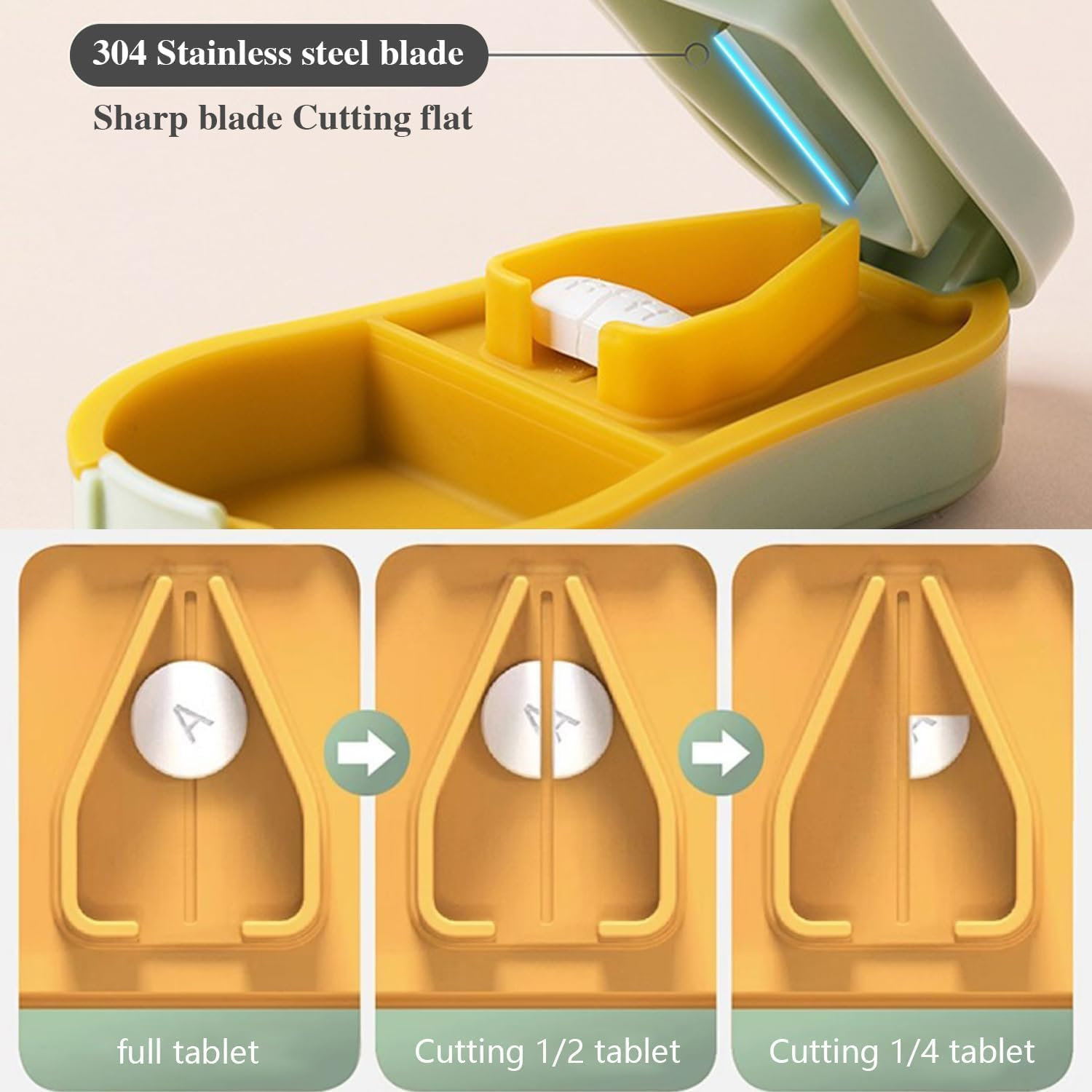 Pill Cutter Splitter for Small and Tiny Pills - Pill Cutter 1/4 - Accurately Cuts Multiple Pills - Easy Open Snap Button. Detachable Nonslip V-Shaped Pad. Wrap-Around Blade Guard. Back Storage (Cyan) image number 5
