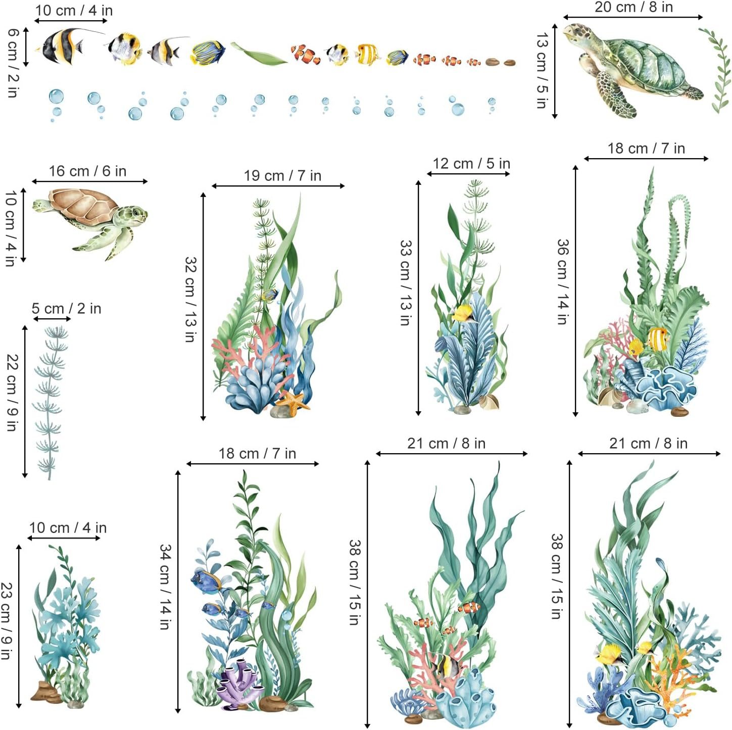 Decalmile Summer under the Sea Seaweed Double Sided Window Clings Ocean Grass Turtle Fish Window Decals Anti-Collision Glass Window Doors Window Stickers image number 5