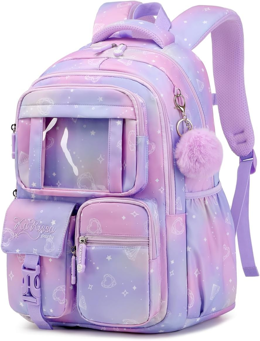 PIG PIG GIRL Kids Backpack for Girls - School Bags for Middle School Students - Book Bag for Elementary Primary School - Black And Beige image number 3