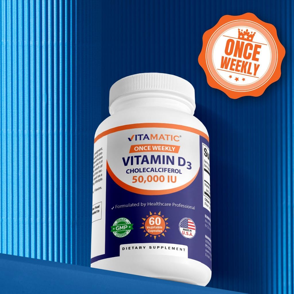 3 Pack -Vitamatic Vitamin D3 50,000 IU (As Cholecalciferol), Once Weekly Dose, 1250 Mcg, 60 Veggie Capsules 1 Year Supply, Progressive Formula Helping Vitamin D Deficiencies image number 5