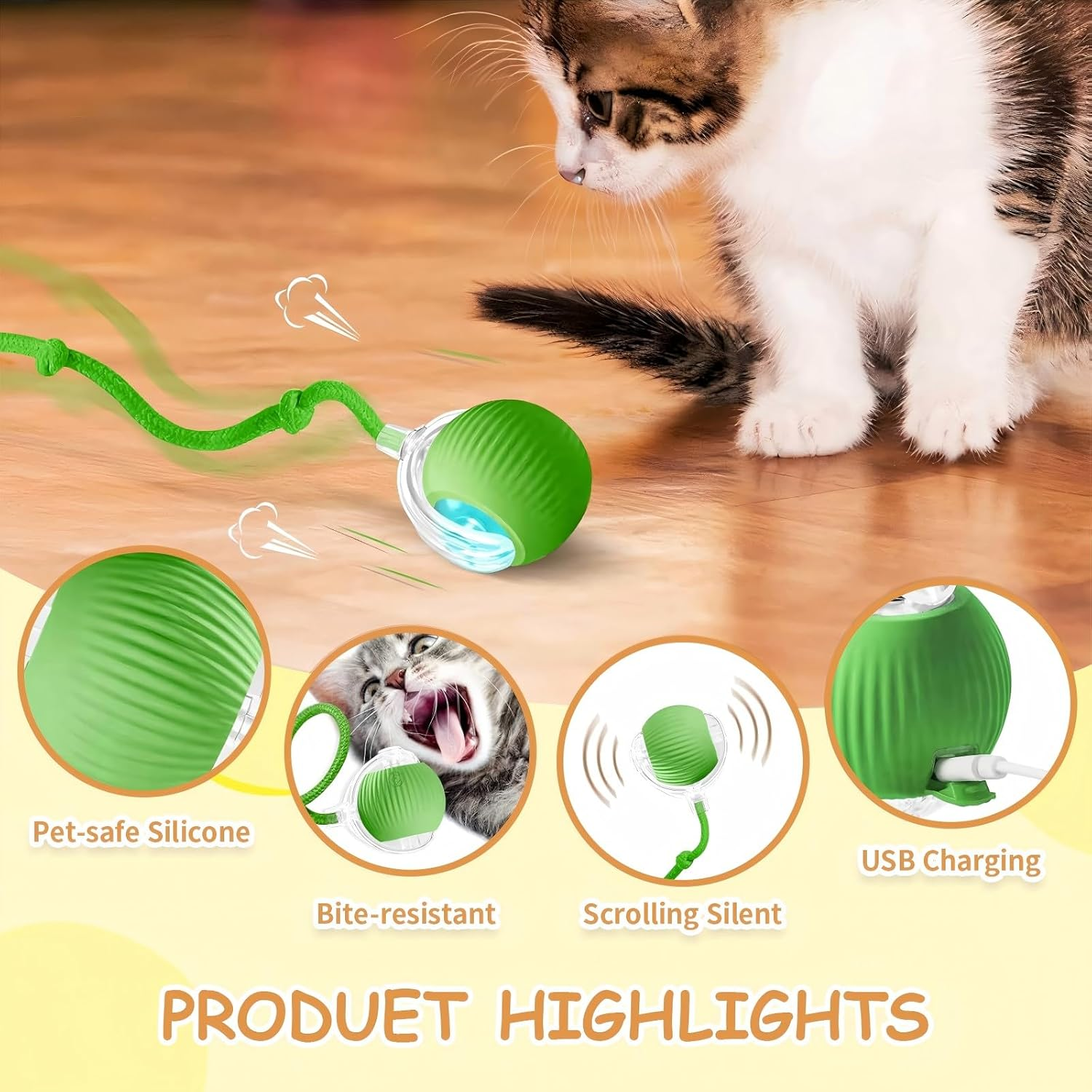 Cat'S Toy, Interactive Cat & Dog Toys for Indoor, 2025 New Agility Move Cat Balls, Automatic Cat/Kitten Toys for Bored Indoor Adult Cats, Motion Activated Cat Balls, Cat'S Favorite Gift (Green) image number 1