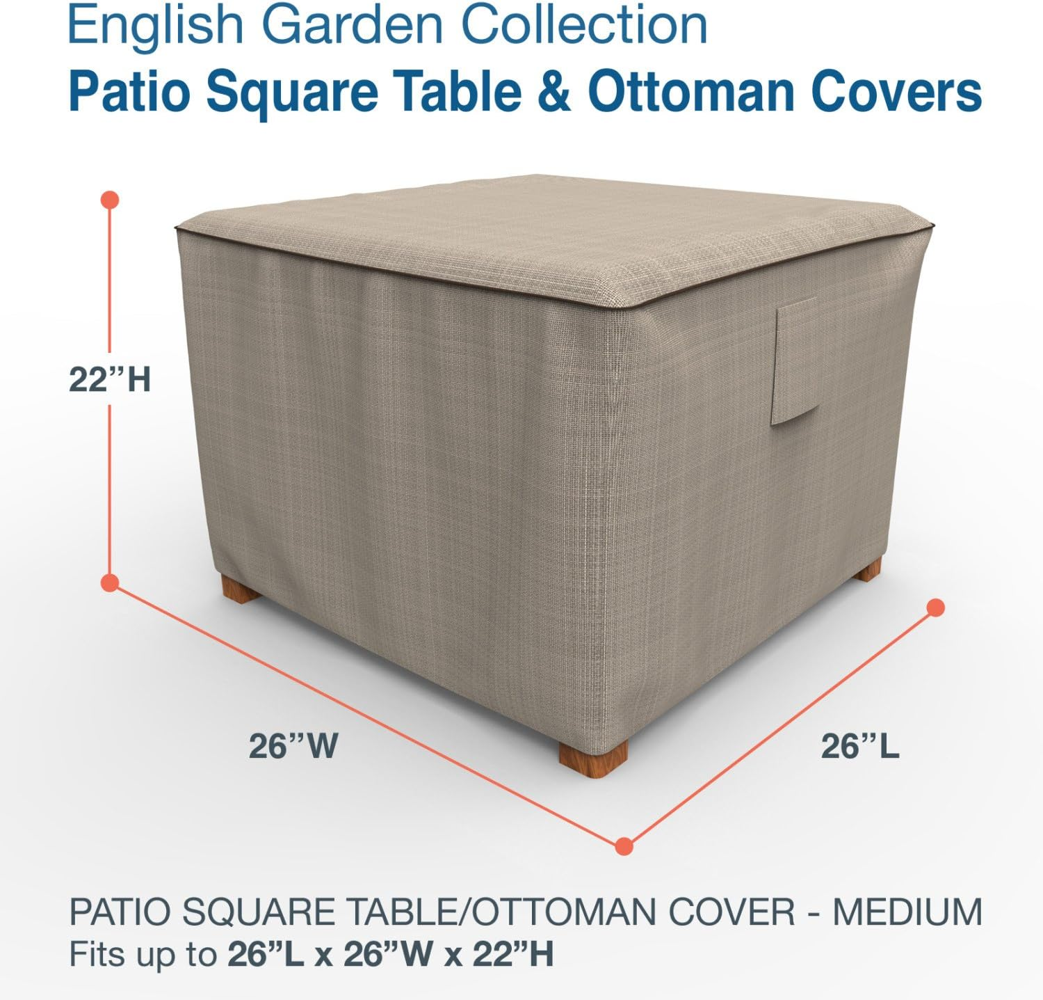 Budge P4A06PM1 English Garden Square Patio Table/Ottoman Cover Heavy Duty and Waterproof, Medium, Tan Tweed image number 4