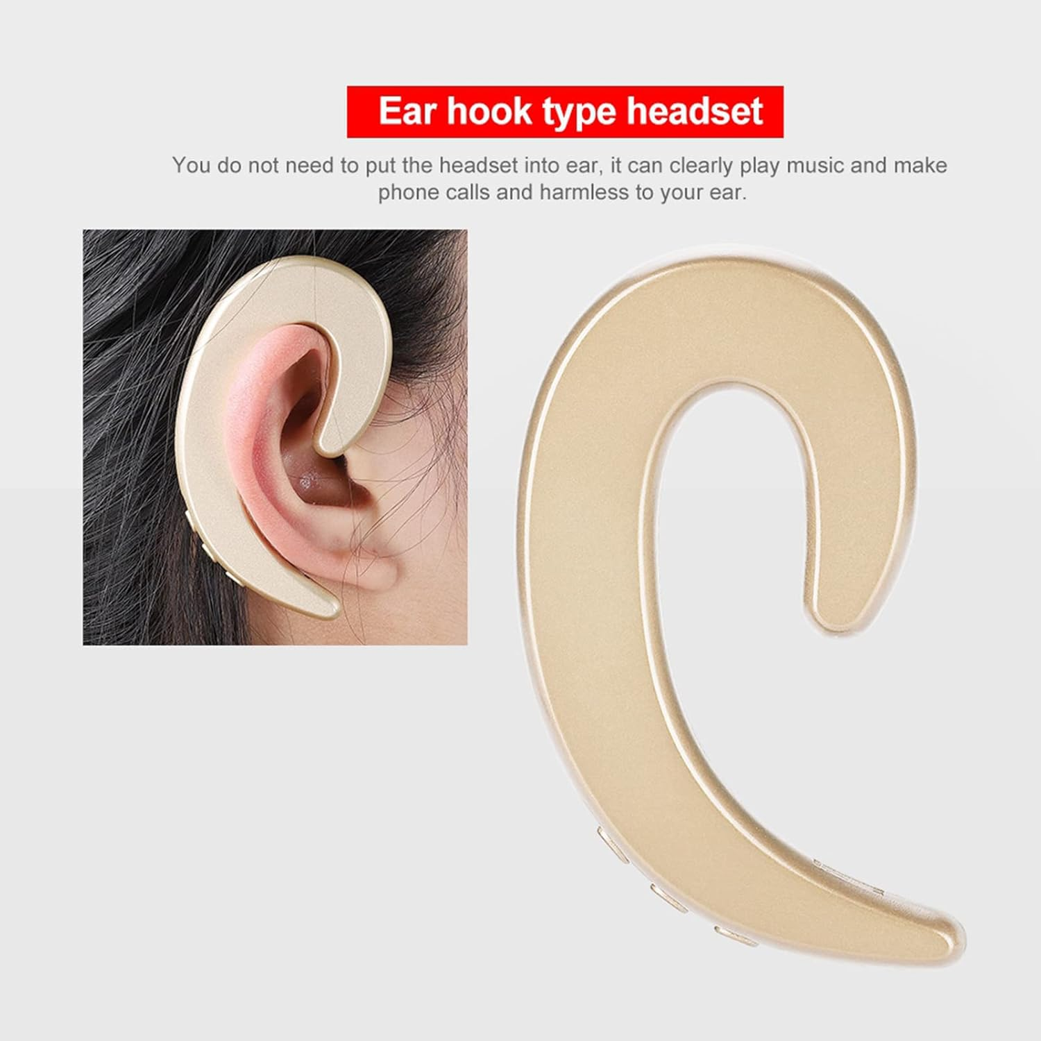 Bone Conduction Bluetooth Headphone Wireless Painless Ear Hook Headset for Sports and Work (Gold) image number 2