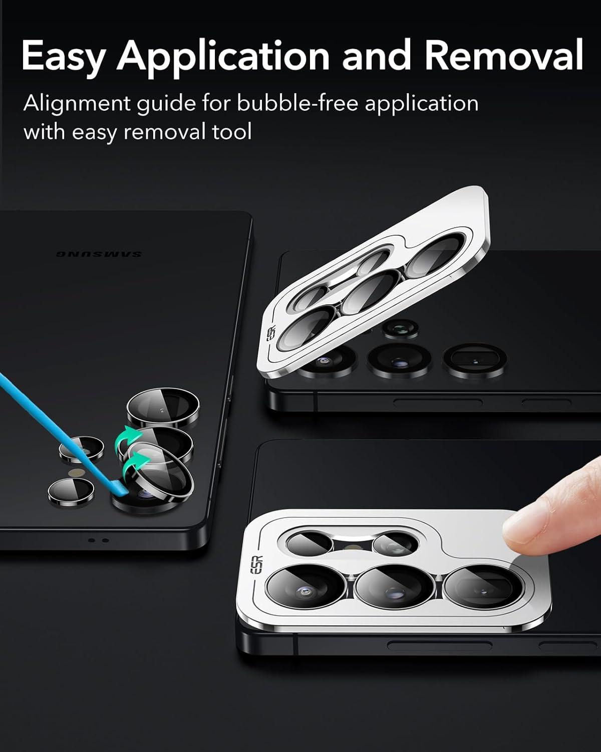 ESR for Samsung Galaxy S25 Ultra Camera Lens Protector, Individual Lens Protectors, Scratch-Resistant Ultra-Thin Tempered Glass with Aluminum Edging, Galaxy S25 Ultra Case Friendly, 2 Sets, Black image number 2