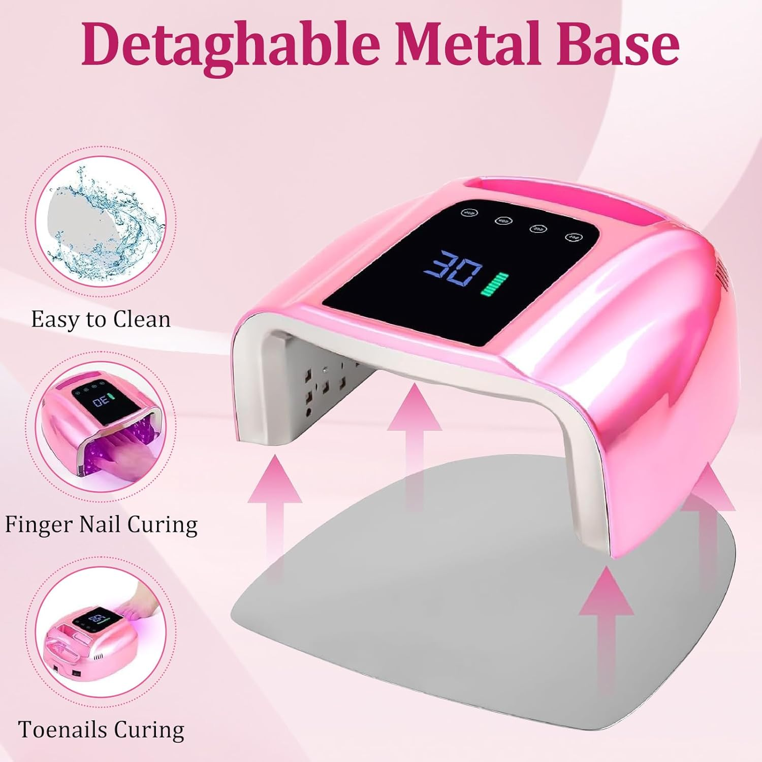 Bouzaak 96W Rechargeable Cordless UV LED Nail Lamp, Portable Nail Polish Curing Lamp with LCD Display Auto Sensor, 4 Timer Setting and Smart Sensor Nail Dryer (Pink)