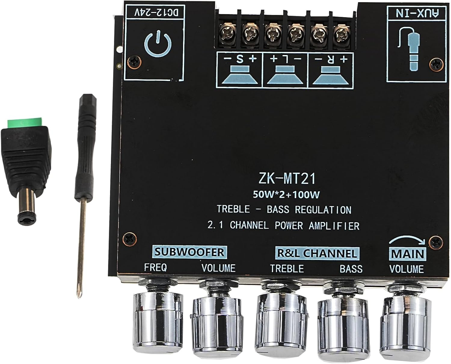 Bluetooth Audio Amplifier Board, ZK-TB21 2.1CH 50W X 2 +100W Subwoofer Power Amp with Treble and Bass Control, Bluetooth5.0 and AUX Inputs, Stereo Digital AMP for DIY Home Speakers (ZK-TB21)