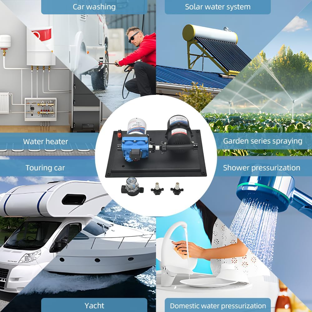 RV Water Pump DC 24V 3.5GPM 13.5L/Min 45PSI Fresh Water Diaphragm Pump Built in on Demand Pressure Switch with Pressure Tank for Boat Travel Trailer RV Kitchen Bathroom Water Diaphragm Self Priming image number 2