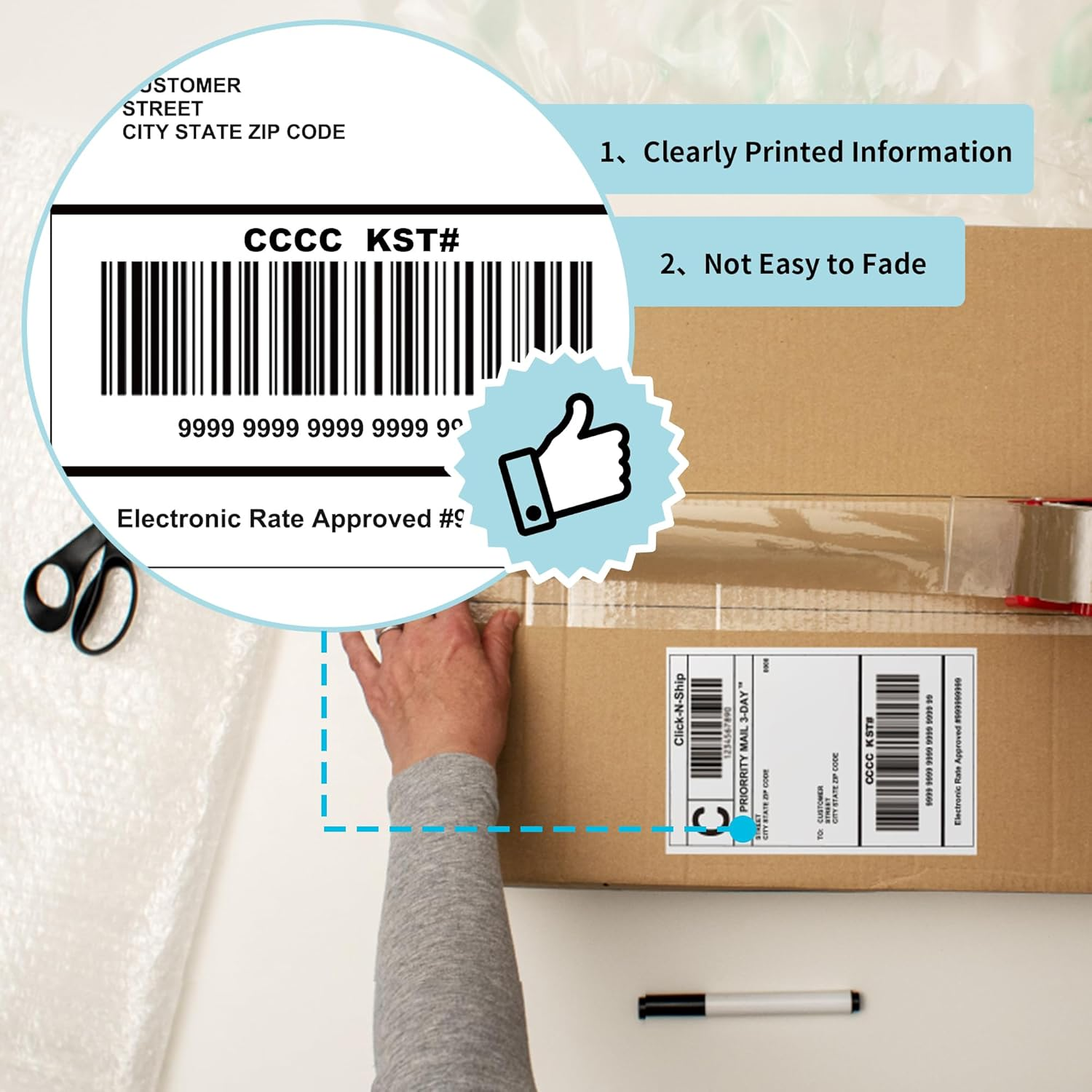 L LIKED 500 Fanfold 4" X 6" Direct Thermal Labels, Shipping Labels with Perforated Line for Zebra & Rollo Printers,White image number 6