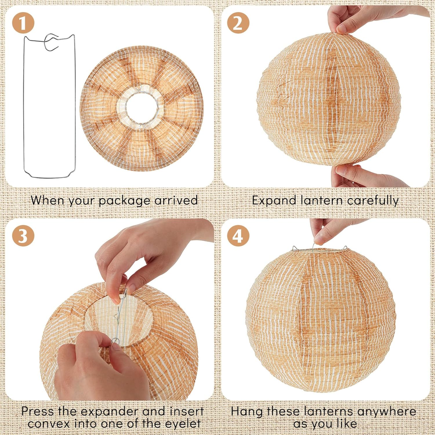 Hortsun 12 Pcs Print Burlap Paper Lanterns round Chinese Paper Lanterns Decorative Farmhouse Classroom Decor Home Sweet Classroom Birthday Party Ceremonial Event (8 Inch) image number 2