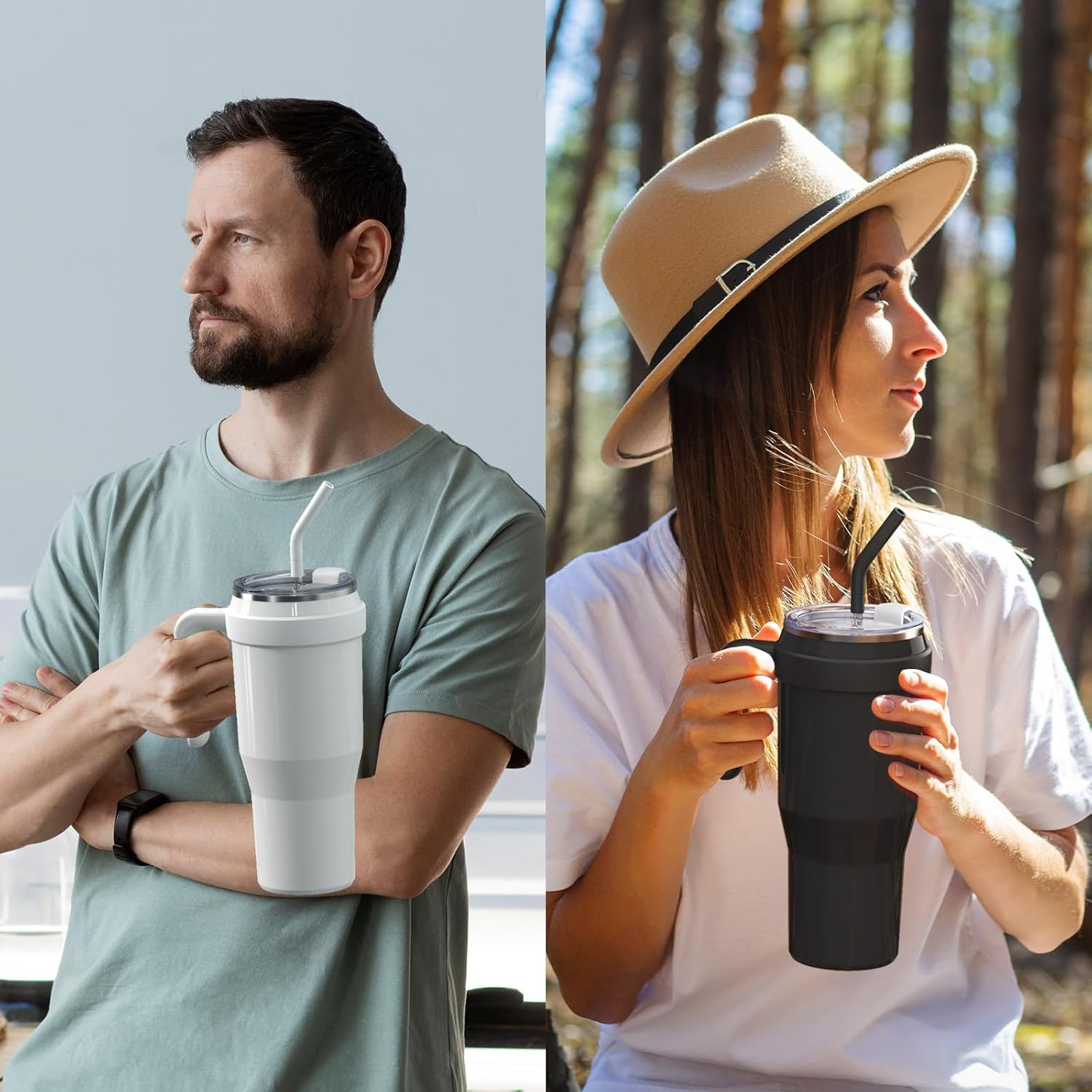 Sursip 50 Oz Stainless Steel Insulated Tumbler with Lid &ndash; Vacuum Mug with Straw & Handle, Leak Proof, Sweat Proof, Fits Car Cup Holder, Perfect for Hot & Cold Beverages, Ideal for Travel & Outdoors image number 1