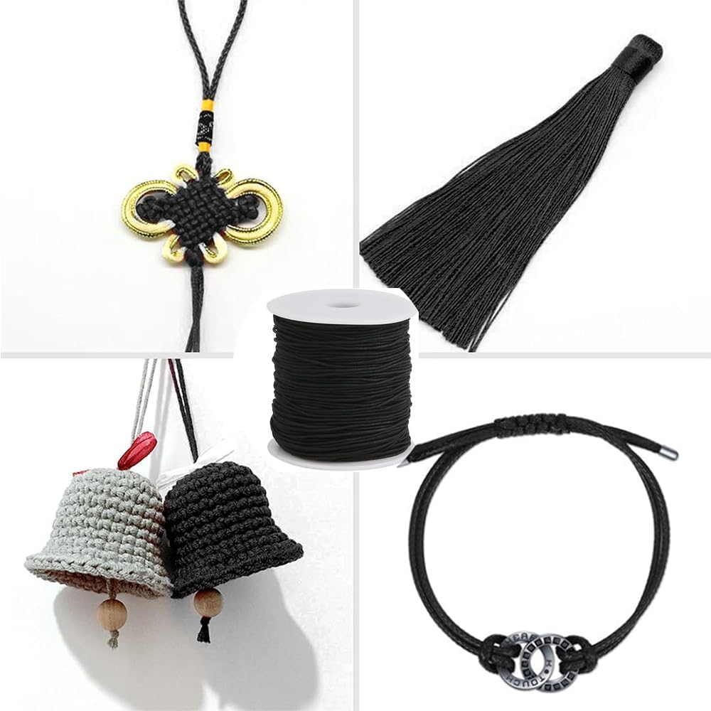 Elastic Beading Threads Stretchy Bead Cord String Elastic String Cord, 2 Roll 0.8Mm and 1Mm Elastic String Cord Elastic Thread Beading String Cord,Elastic String Bracelets for Jewellery Making (Black) image number 6