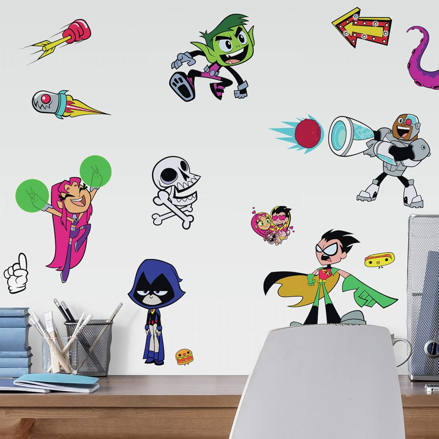 Roommates RMK3823SCS Teen Titans Go Peel and Stick Wall Decals, Red, Pink, Blue