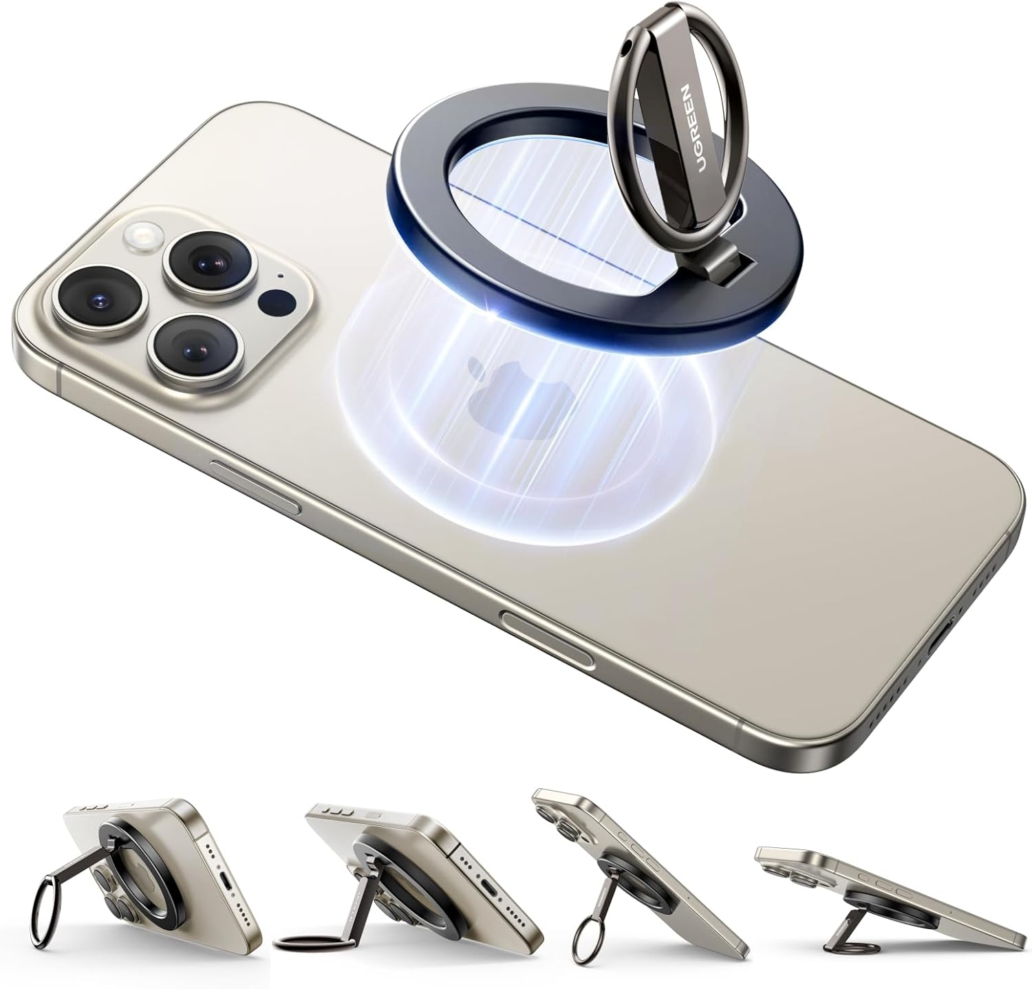 UGREEN Magnetic Phone Ring Stand, Ring Grip, Compatible with Iphone 17/16/15/14/13/12 Series & Magsafe Cases, Ultra Stable Strong Magnet Kickstand, Angle Adjustment, Foldable, Smartphone Ring Holder image number 1
