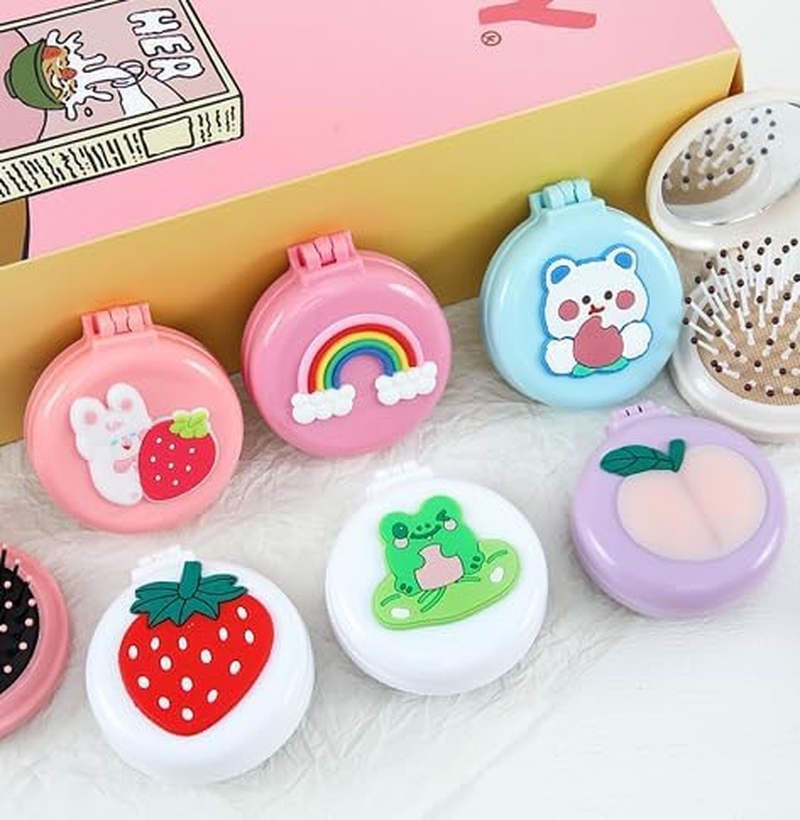 Little Pig Travel Hair Brush Pocket Comb with Mini Mirror Portable Compact Folding Hair Brushes round Mini Compact Massage Comb for Girls and Women, Styling Tools and Appliances, Hair Combs (2H968) image number 2