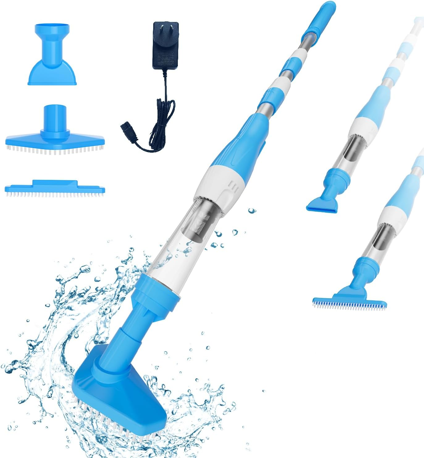3 in 1 Pool Vacuum Cleaner, Electric Pool Hoover with Length Adjustable Handle, Rechargeable Vacuum for Spas, Hot Tubs, Small Pools - Running Time up to 90 Minutes, Blue image number 5