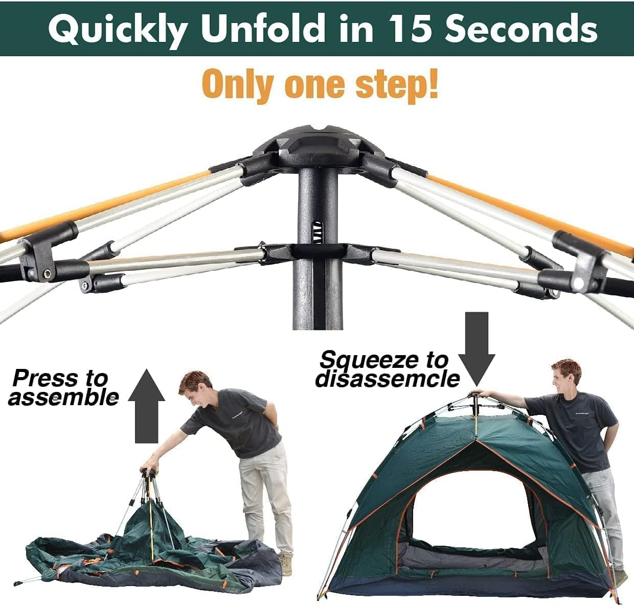 Camping Tent 3-4 Persons, Annuoyi Pop up Tents Removable Instant Tent 2 Door Breathable Waterproof UV Protection, Family Dome Tent for Family Outdoor Sports Travel Picnic with Carrying Bag image number 1