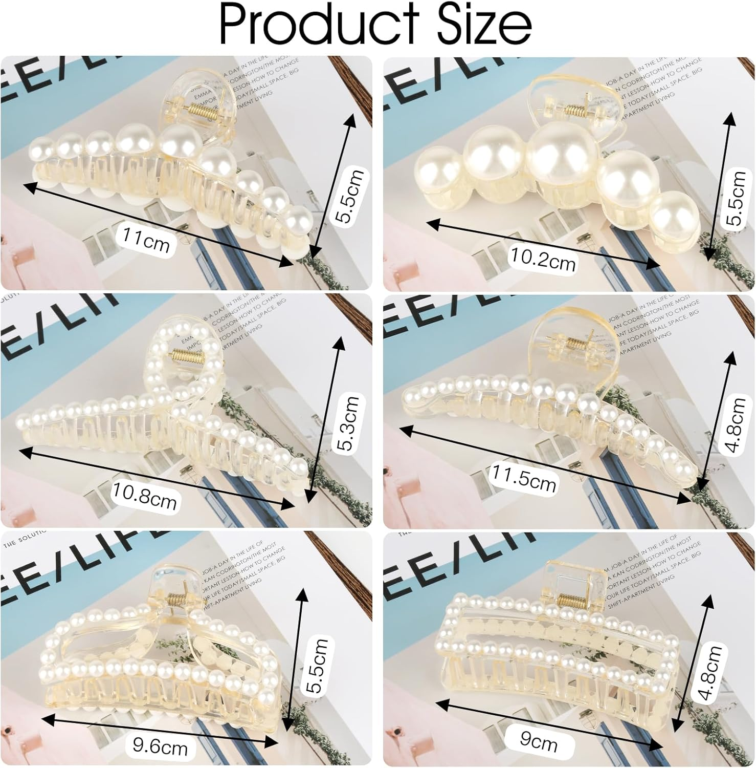 Pack of 6 Large Hair Clips, Pearl Hair Clips, Women'S Hair Clips for Thick Thin Hair, Non-Slip Claw Clip, Elegant Hair Clip for Women and Girls