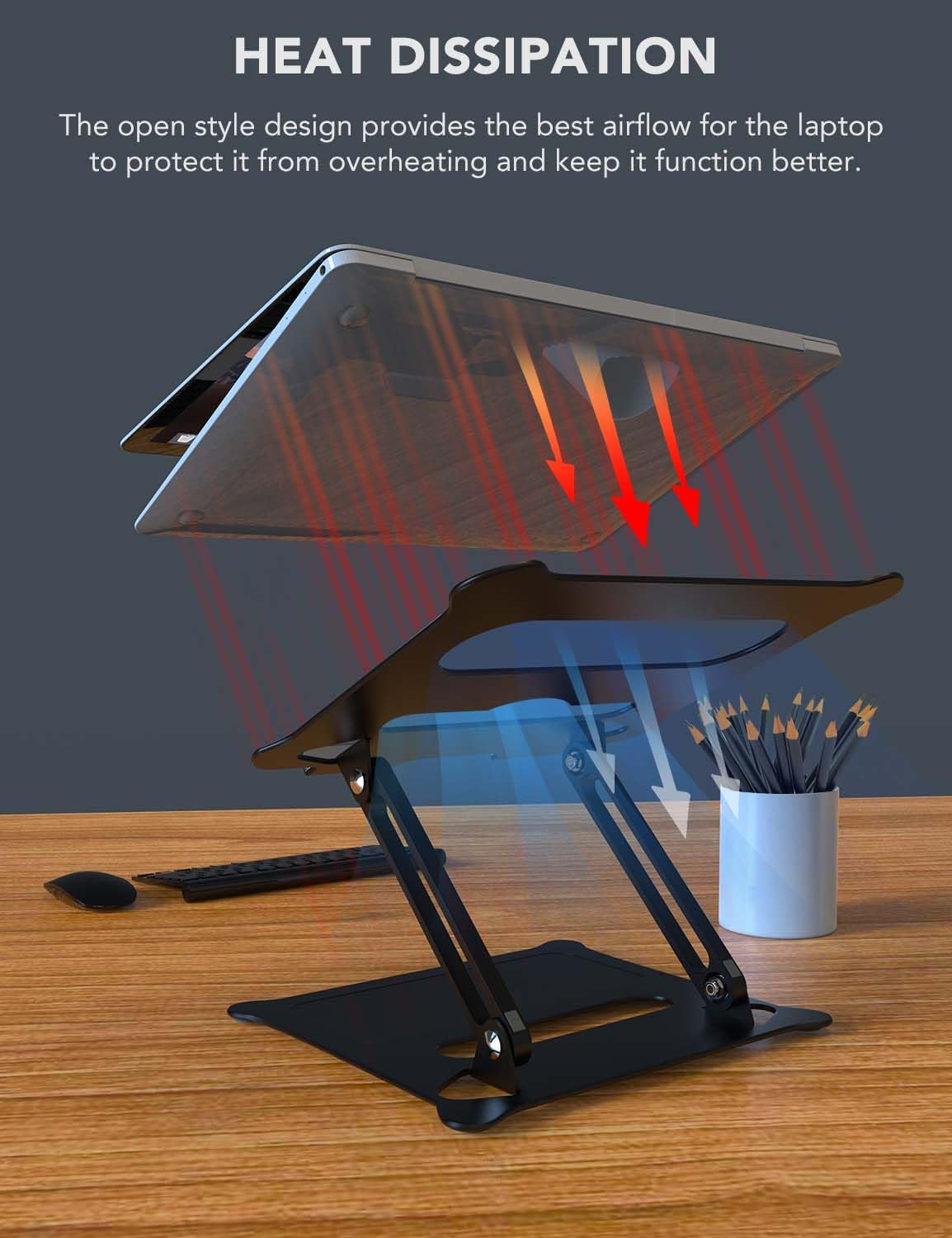 PHOCAR Laptop Riser Adjustable Laptop Stand Foldable Aluminum Portable Computer Stand Laptop Holder Compatible for Macbook,Hp, Lenovo,Surface,Dell, ASUS, Laptops up to 17 Inch image number 1