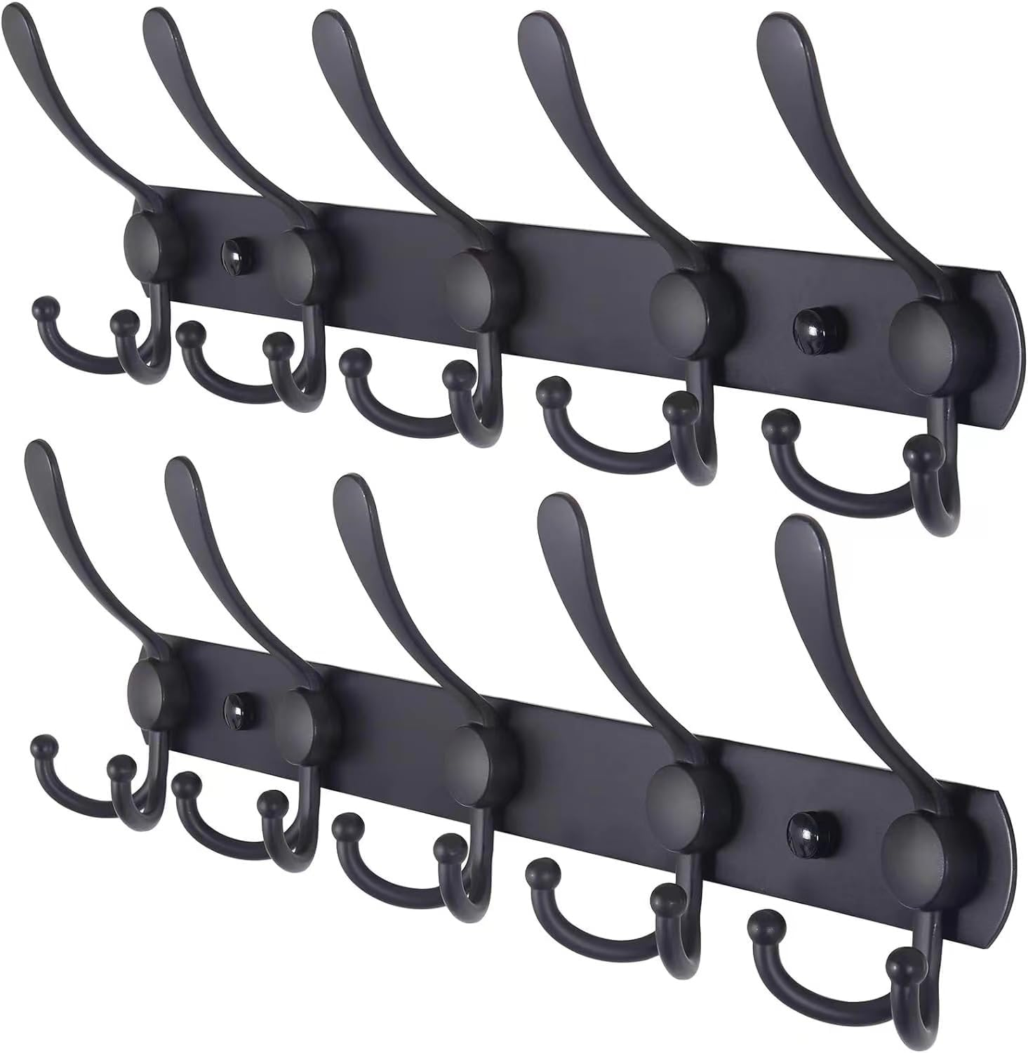 Coat Rack Wall Mounted Wall Hanger,5 Tri Hooks, Heavy Duty, Stainless Steel, Metal Coat Hook Rail for Coat Hat Towel Purse Robes Mudroom Bathroom Entryway(Matte Black,2 Packs) image number 4