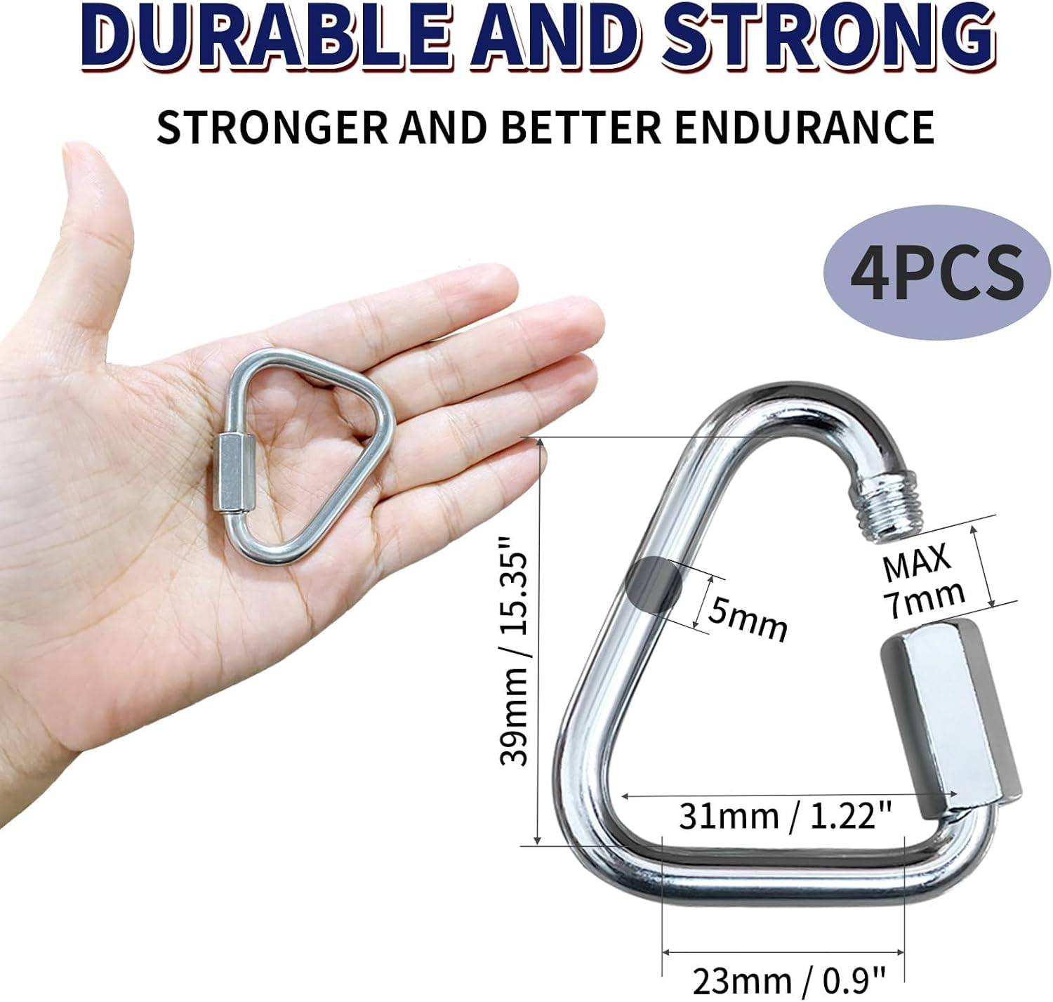 4 Pcs Quick Link Triangle Carabiner Buckle M5 Stainless Steel Connector Ring for Chains Ropes Hammocks DIY Hardware Fastener Lock Clip image number 3