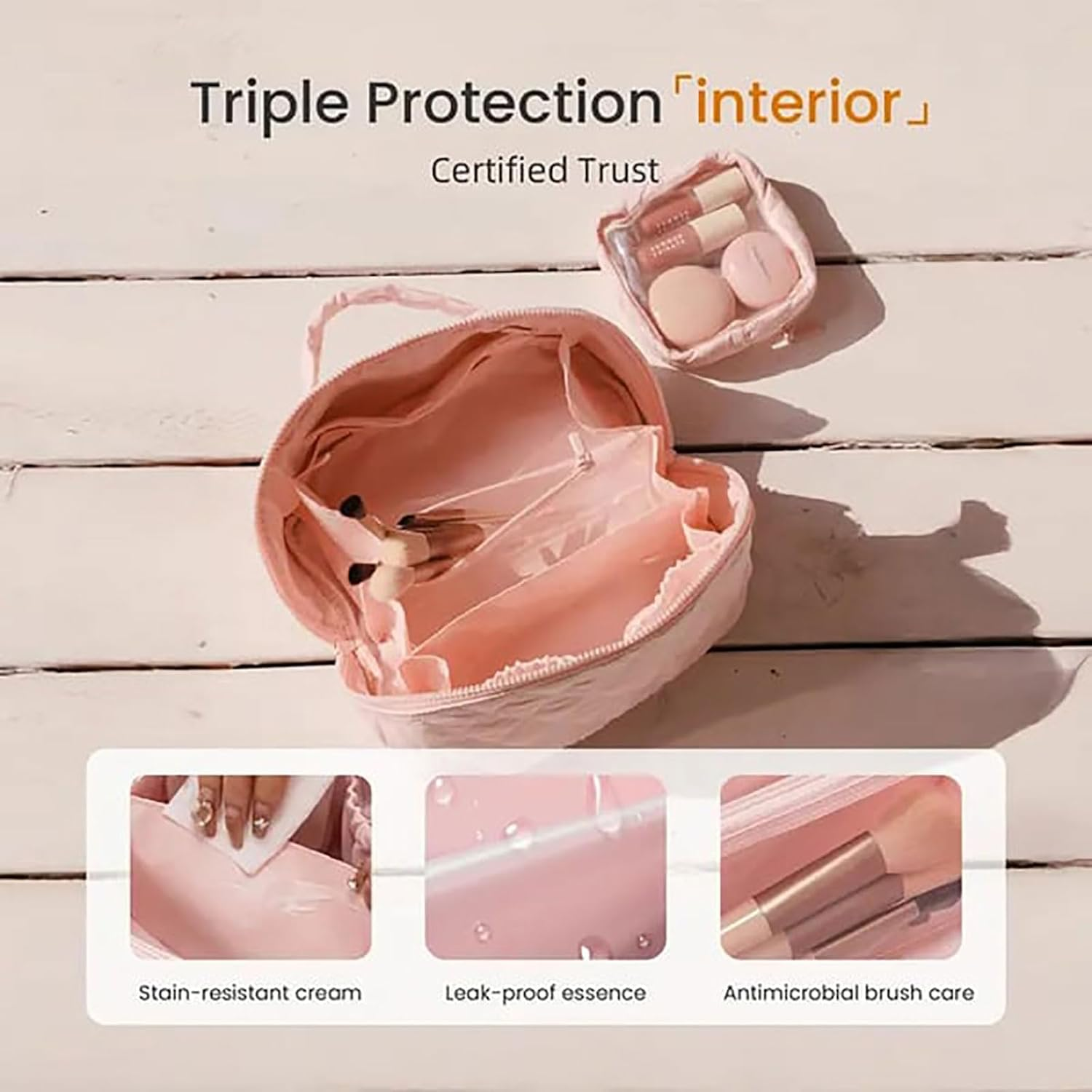 Petition Makeup Bag for Woman, Festivalment Makeup Bag, Wide Open Lay-Flat Water-Resistant Cosmetic Case, Puffy Padded Organizer for Toiletries & Brushes Large Capacitys with Compartments (Green) - Black image number 4