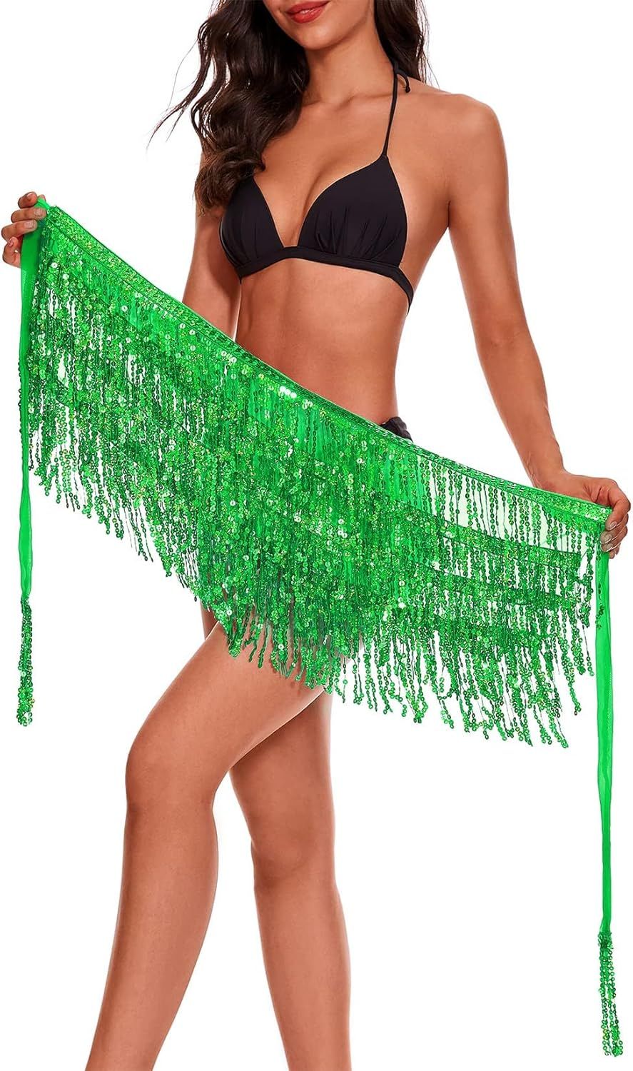Women'S Classic Sequin Tassel Skirts Adjustable Rave Fringe Hip Scarf Sparkle Ballet Belly Dance Party Mini Tutu Petticoat Skirt for Festival Cosplay Costume image number 1