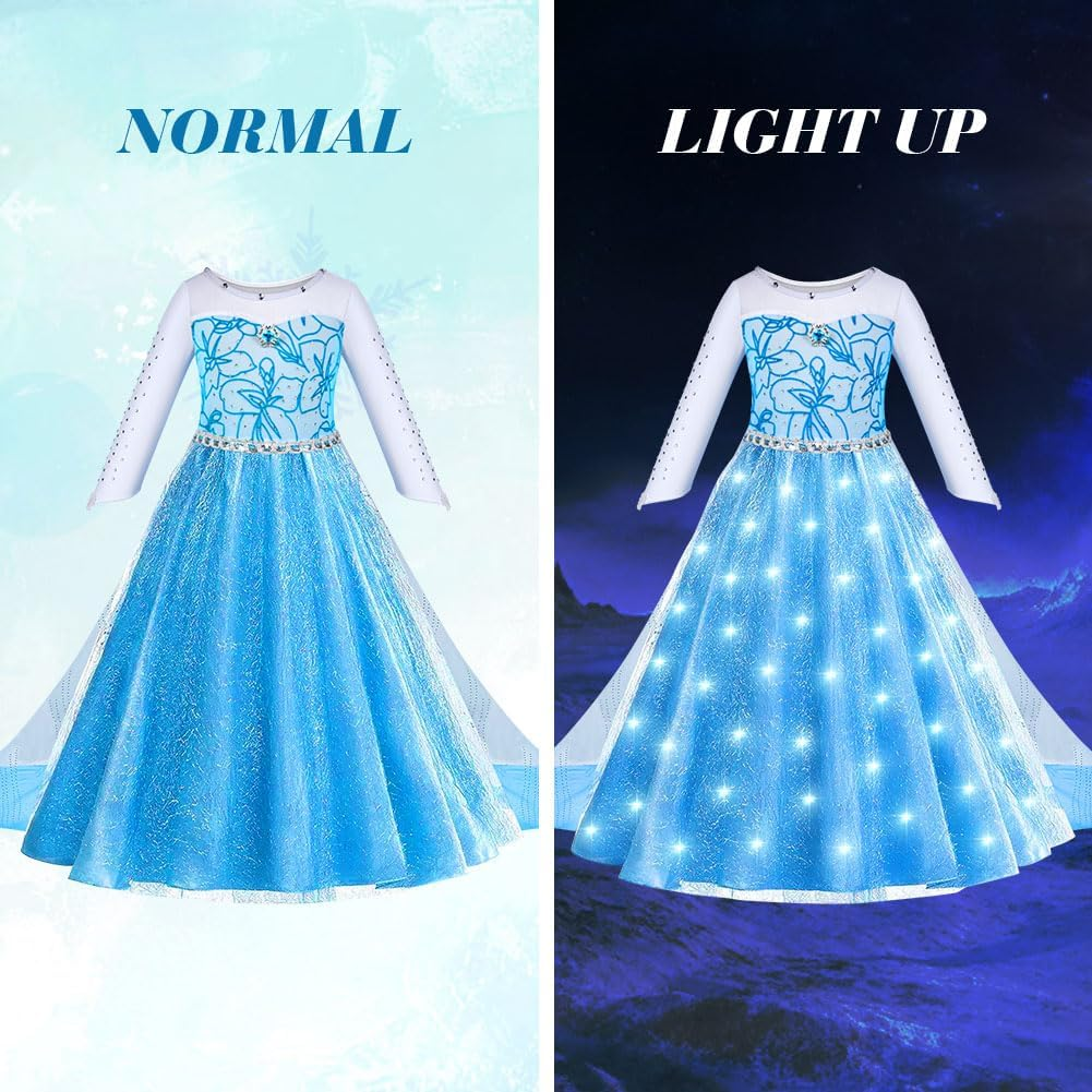 ACWOO Princess Costumes for Girls, Light up Magical Snow Princess Dress, Light up Princess Dress Girls, Christmas Halloween Elsa Dress with LED, Princess Fancy Dress for Birthday, Cosplay image number 2