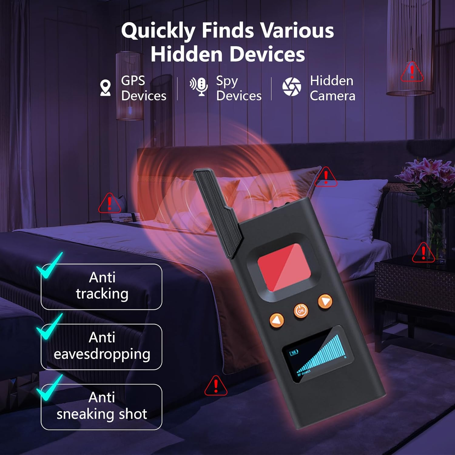 FOWARD GAUSS Hidden Camera Bug Detector anti Spy Detectors Listening Finder RF Wireless Signal Scanner Professional Privacy Protector for Detection Magnetic Device Sweeper GPS Tracker Detector image number 6