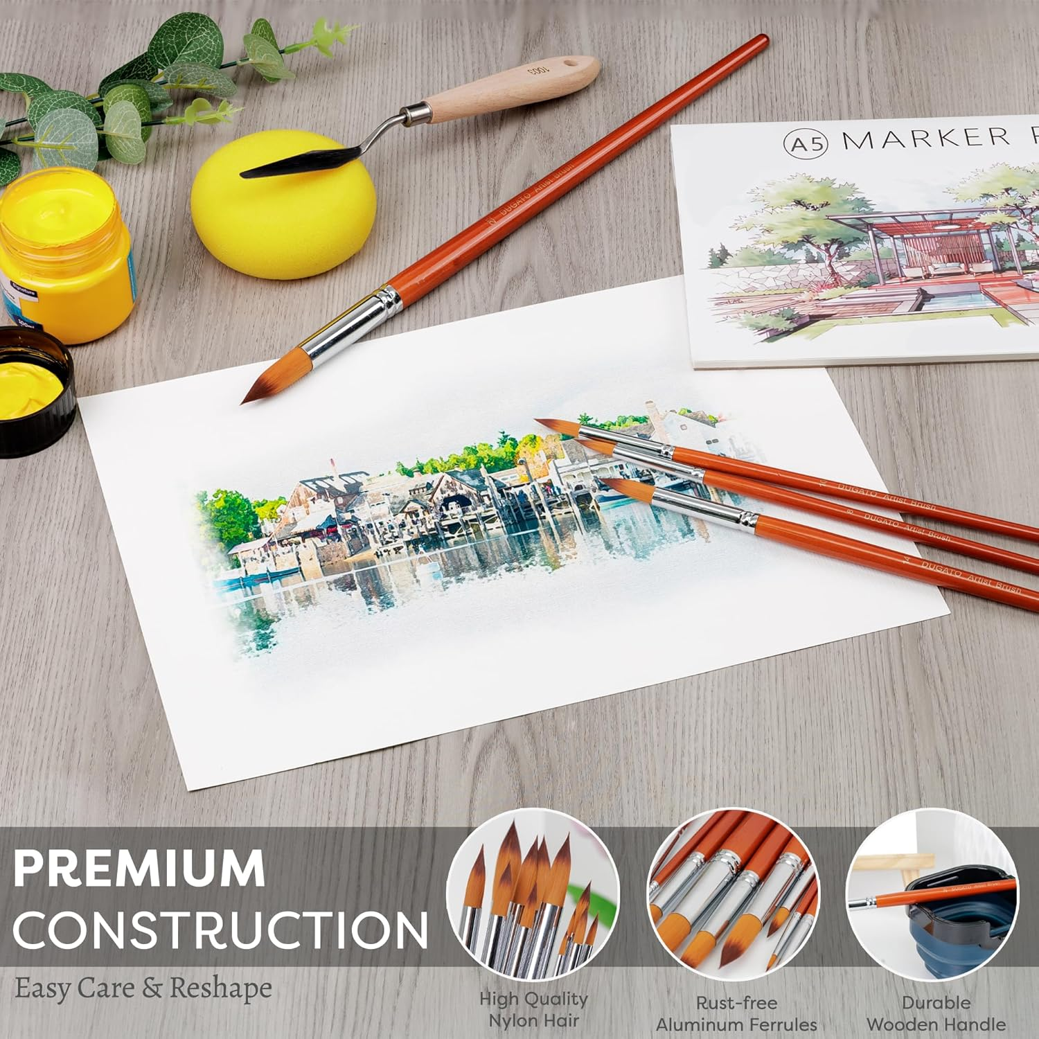 Artist Watercolor Paint Brushes Set 13Pcs - round Pointed Tip Soft Anti-Shedding Nylon Hair Wood Long Handle - Detail Paint Brush for Watercolor, Acrylics, Ink, Gouache, Oil, Tempera, Paint by Numbers image number 2