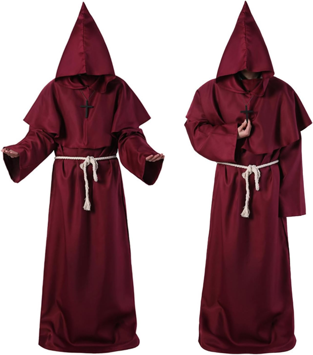 Moosth Medieval Costume Halloween Costumes Men Witch Hooded Cloak Vampire Cape with Hood Wizard Costume Adult Costume - Black-L image number 6