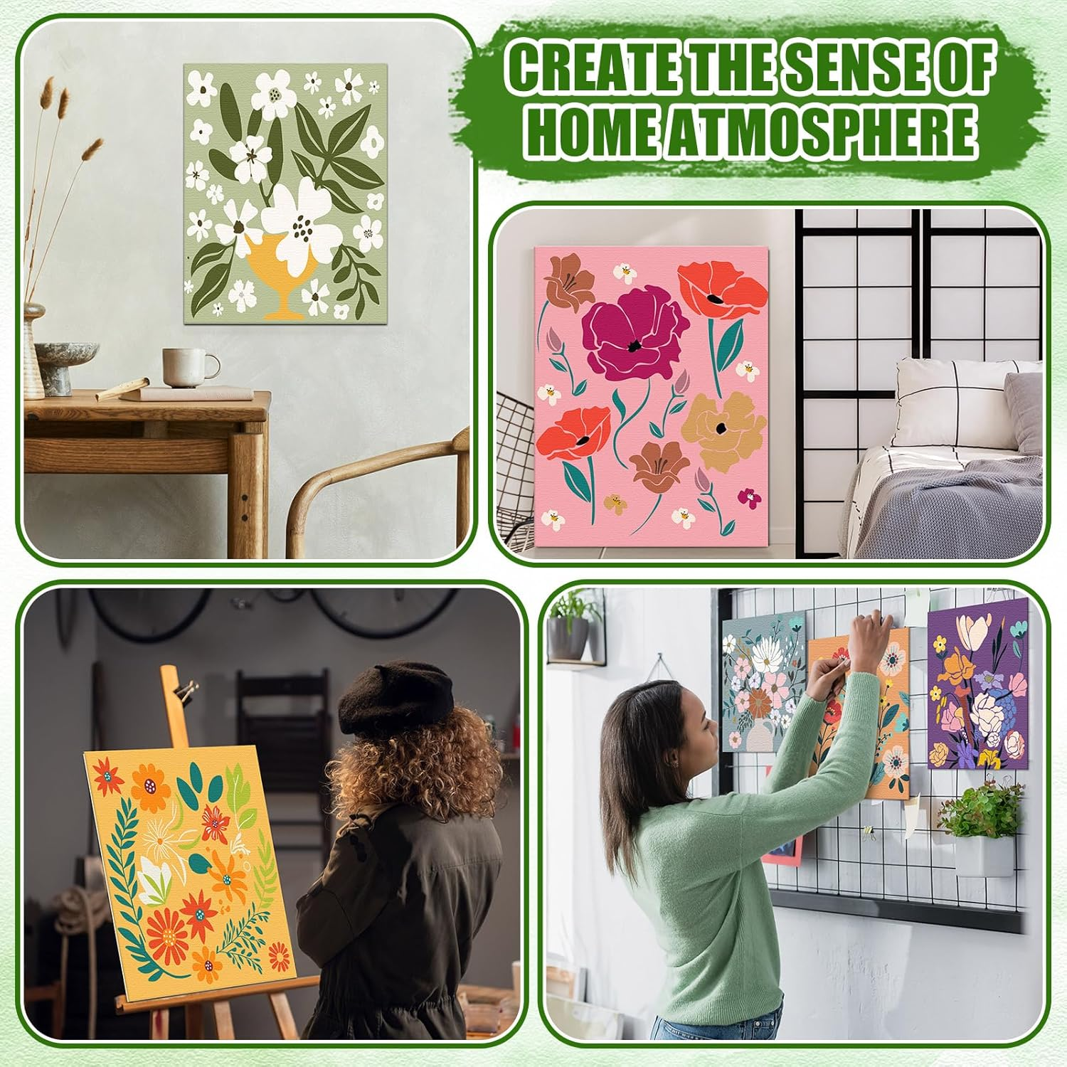 Sherr 140 Pcs 20 Set Pre Drawn Canvas Kit for Painting Craft Sip and Paint Kit for Adults Pre Printed Canvas Painting Favor for Virtual DIY Birthday Gifts Adult'S Date Party(Flower)