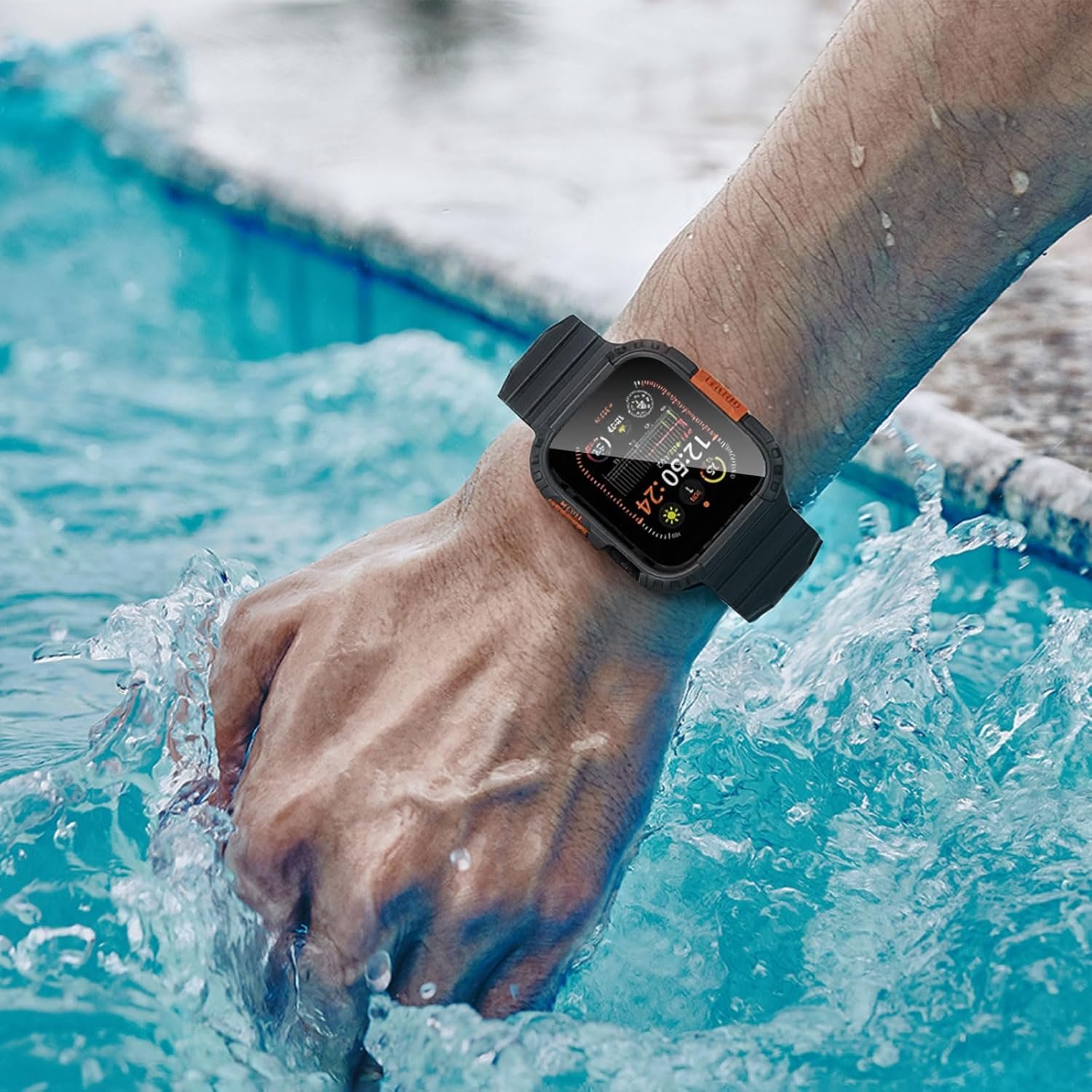 Zumyzu Rugged Waterproof Case for Apple Watch 44Mm Series 6 5 4 SE with Tempered Glass Screen Protector, Hard PC Bumper Protective Cover for Iwatch 44Mm Black Gray image number 2