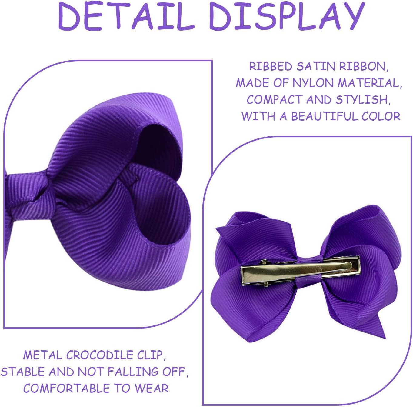 4 Purple Hair Accessories, Pack of 50 Women'S Hair Ties, Women'S Bow Hair Clips, Girls Bow Hair Accessories, Suitable for Daily Wear and Match with School Uniforms image number 3