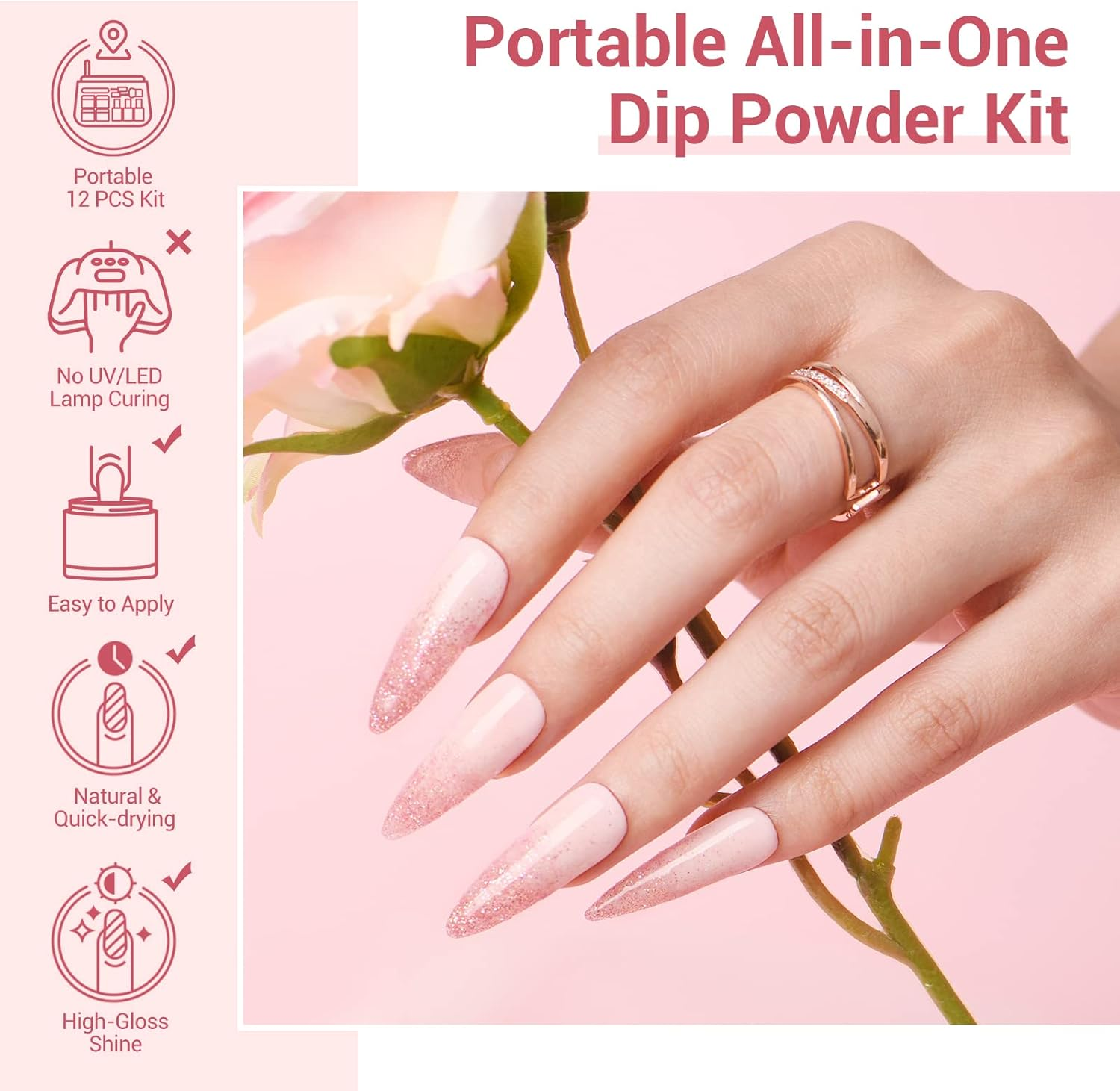 Dipping Nail Powder Set - 10 Colors Dip Powders Nails Set for Christmas with Gift Box No UV/LED Nail Lamp Needed for French Nail Manicure Nail Art image number 3