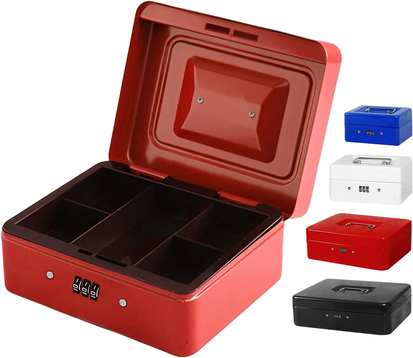 Vivva Steel Cash Box with Combination Lock, Metal Small Money Organizer with Money Tray, Cash Storage Box with Lockable Cover, Cash Drawer(Black, 25X20X9Cm)