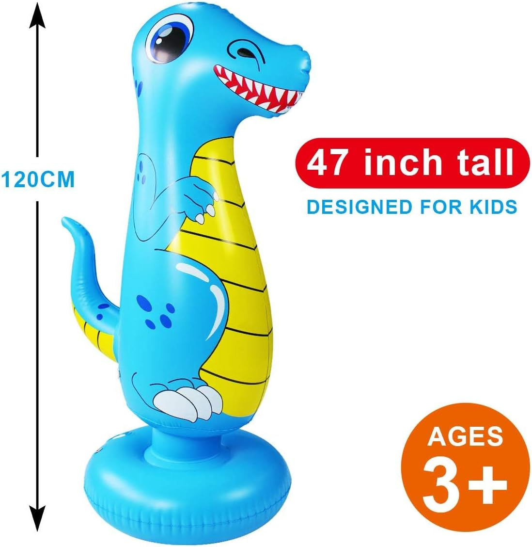 Punching Bag for Kids 47" Inflatable Dinosaur Bop Bag Free Standing Boxing Bag for Immediate Bounce Back Heavy Punching Bag for Practicing Karate,Taekwondo,De-Stress Boxing Bag for Boy/Girl - Blue image number 2