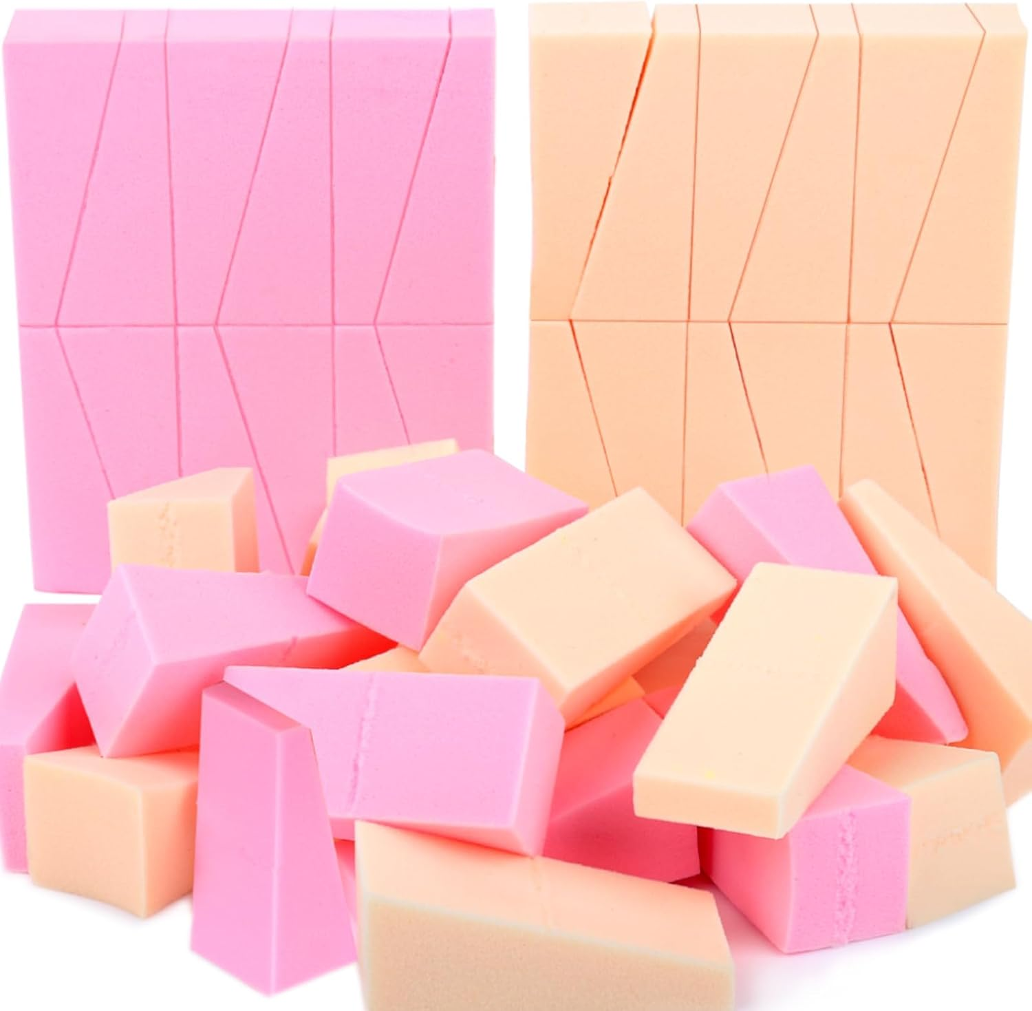 PAOFUFUI 48 Pieces Makeup Sponge Blender for Face Curve Blending, Latex Free, Wedge Shaped Smooth Apply Beauty Sponge Puff for Liquid Cream Foundation Loose Setting Powder Makeup Sponge Blender (Pink Skin)