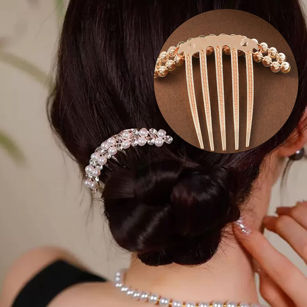 TSUOUKL Pack of 2 Vintage Bridal Hair Combs with Pearls and Crystals - Silver Comb for Weddings, Chignon and Everyday Use (Hair Accessory Set Women) image number 5