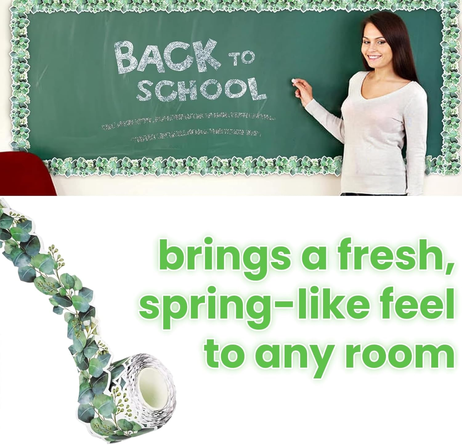 Display Borders for Classrooms,Display Board Borders,Eucalyptus Border Bulle-Tin Board,Bulle-Tin Board Border,Display Border Roll,Green Display Borders Classroom Decoration,Wall Decals Border