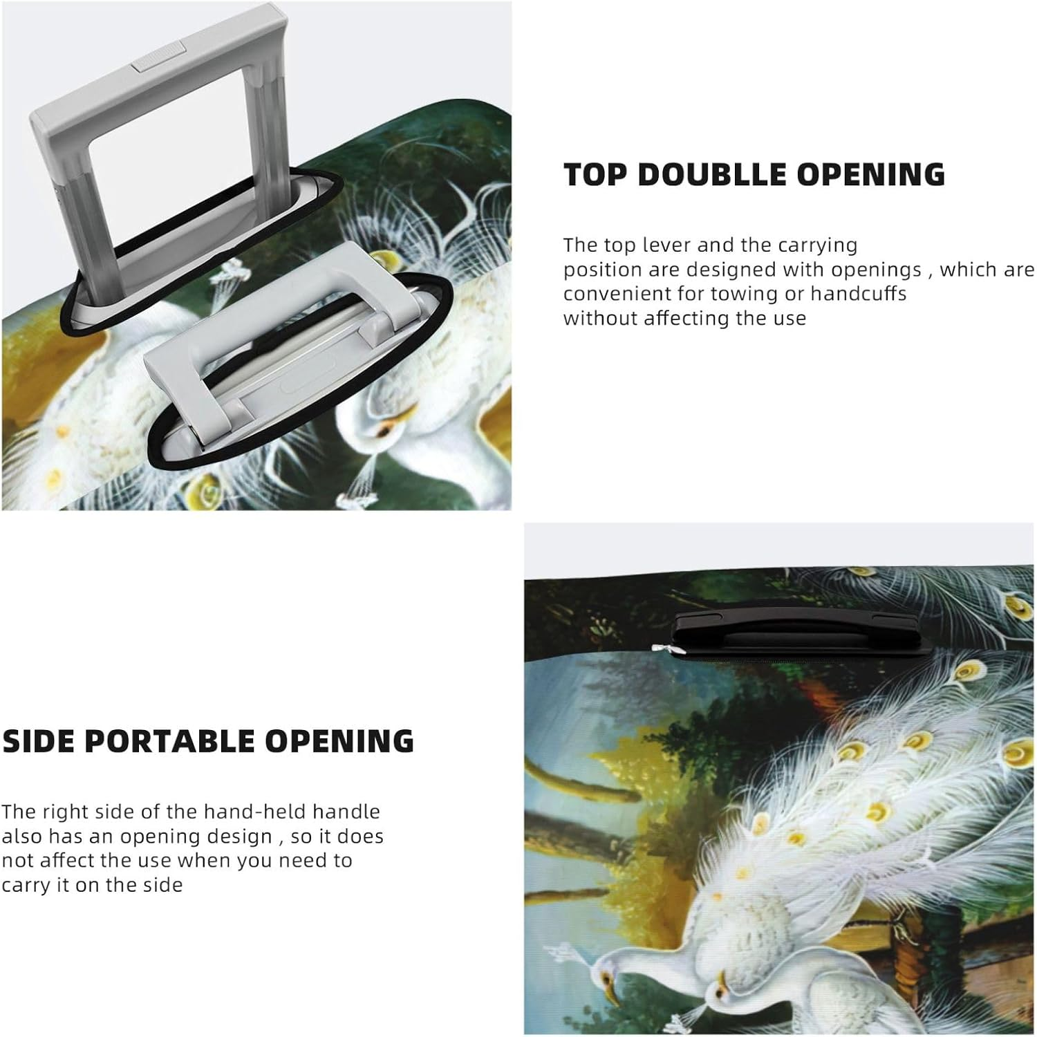 White Peacock Print Travel Luggage Cover,Suitcase Protector Cover, Washable Baggage Covers,For 18-32 Inch Luggage, White Peacock, Medium image number 5