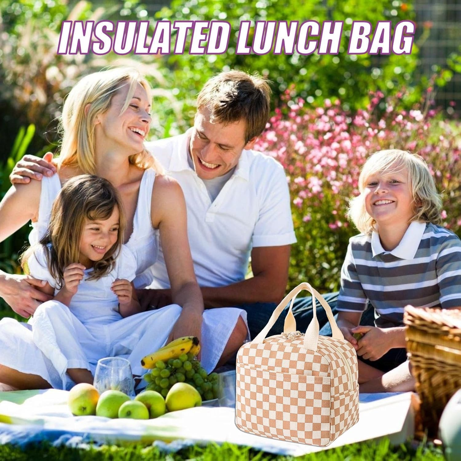 Lylilidy Insulated Lunch Bag Women, Large Pack Lunch Bags, Lunch Bags Cooler Tote for Kids, Leakproof Ladies Bento Bag for Work, School, Picnic(Coffee Check) image number 5