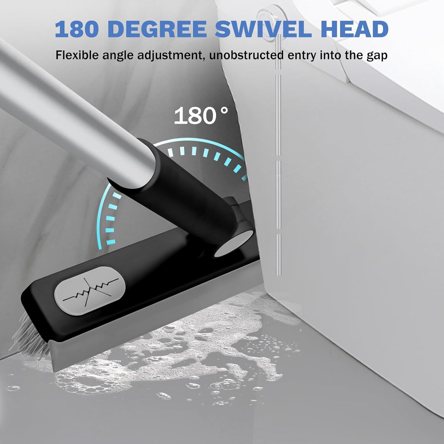 Setsail Grout Cleaner Brush with Long Handle, V-Shaped Floor Scrub Brush Swivel Grout Brush Stiff Bristle Floor Grout Scrubber for Bathroom, Tile Line, Crevice, Kitchen, Wall, Deck, Garage, Black Grey - Black Grey image number 5