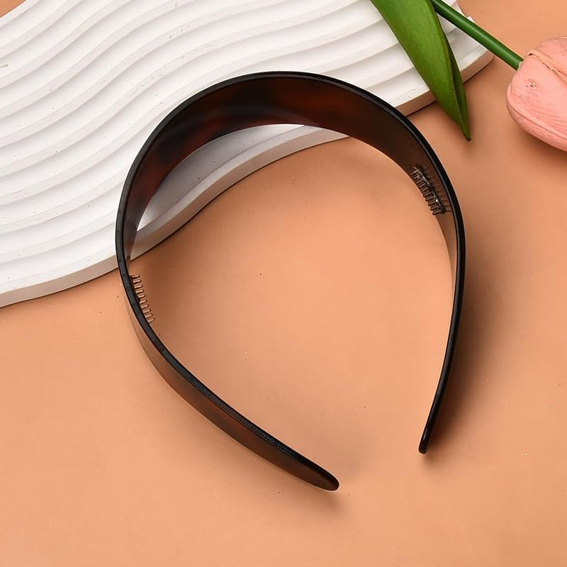 Acrylic Tortoise Shell Headband for Women&rsquo;S Hair Wide Vintage Acetate Headband with Teeth Brown Plastic Hard Headbands Hairband Head Band No Crease Plain Resin Headbands French Style Hair Band Hoop image number 5