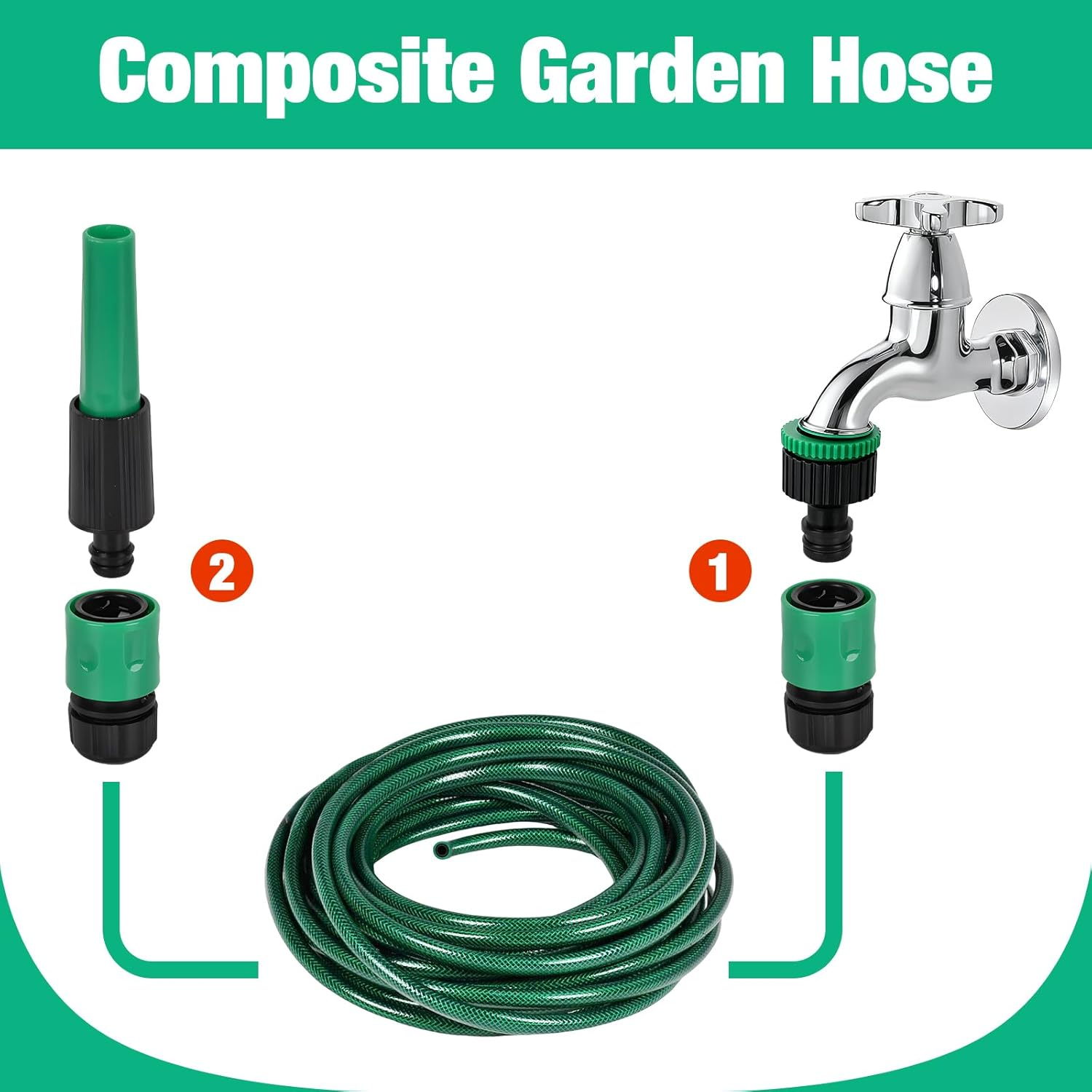 Advwin Garden Hose 15M/50Ft, Water Hose with Nozzle, No Kink and Lightweight Garden Water Pipe, High Burst Strength, 1/2", 3-Layer Weaving Design, Leak-Proof image number 2