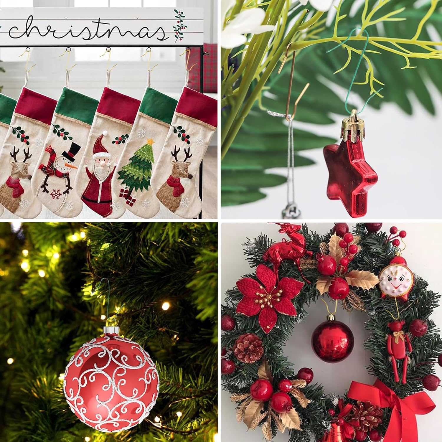 Christmas Tree Ornament S Hooks,Haakhui 200Pcs Metal Wire Ornament Hooks,Lightweit and Easy Haning to Xmas Tree,Gold and Green Easy Matching Anywhere image number 2