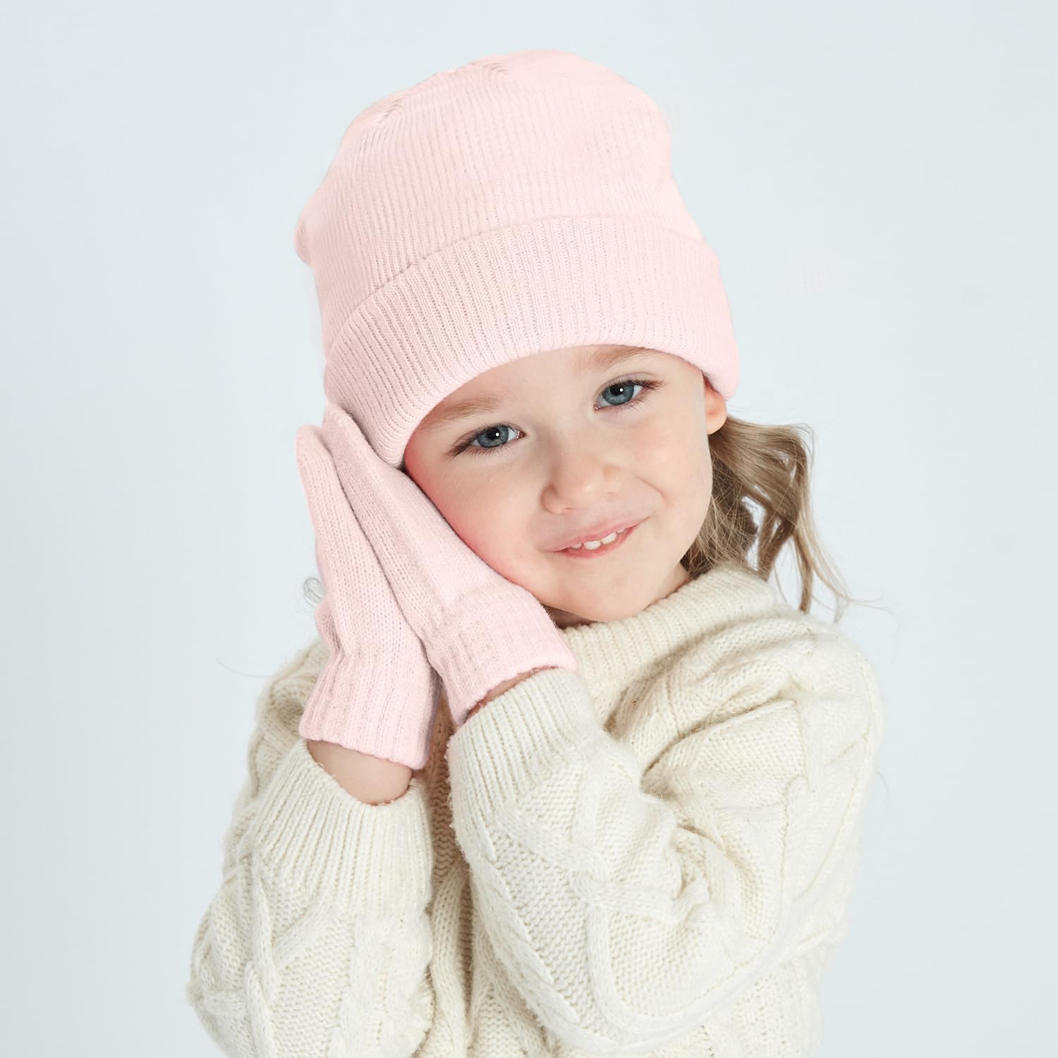 Malaxlx Baby Kids Beanie Hat Mittens Set Infant Toddler Winter Warm Knit Hat Gloves Set for 3 Months - 6 Years Girls Boys image number 5