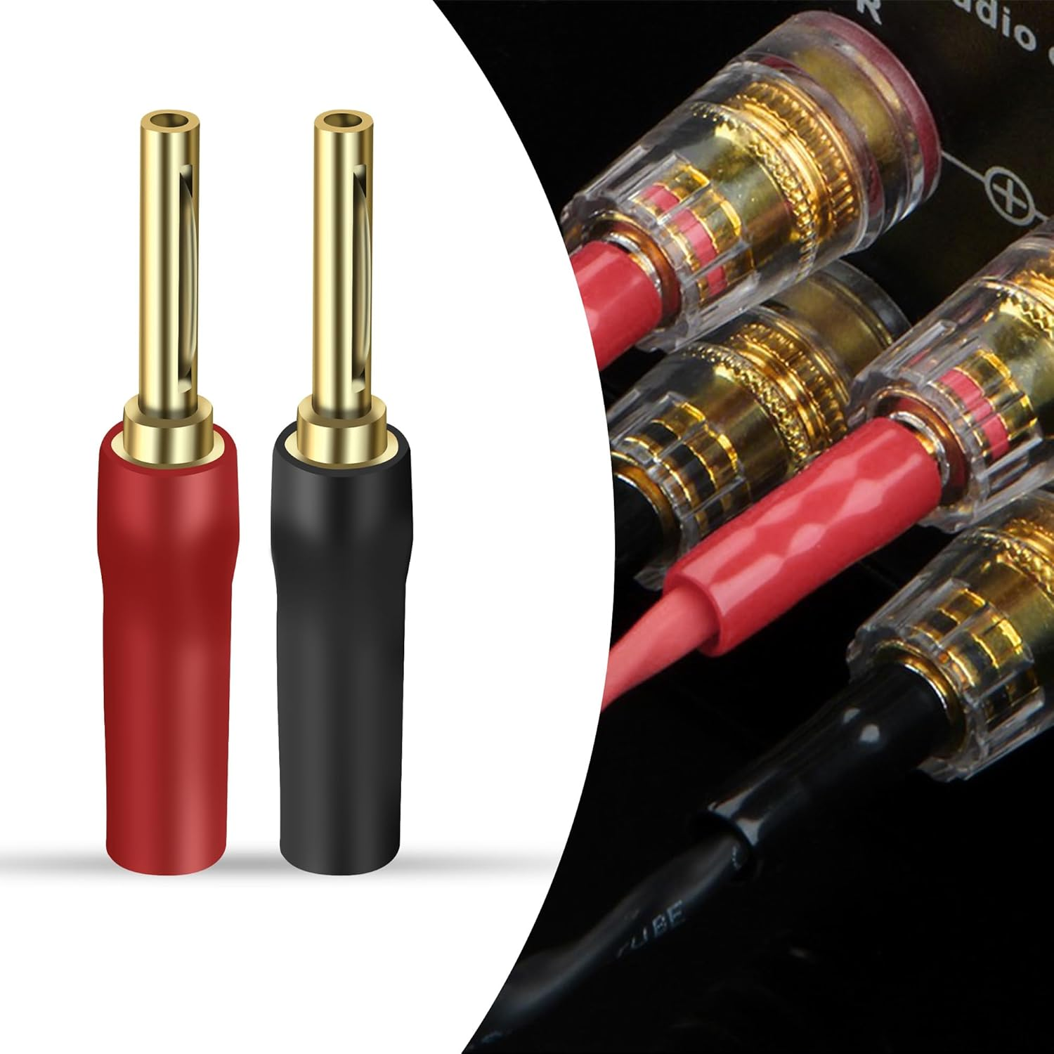 XMSJSIY 4MM Speaker Banana Plugs Hifi Screw Locking Banana Pins Connectors Gold Plated for Speaker Wire,Home Theater Audio/Video Receiver Sound Systems - 4 Pairs image number 6