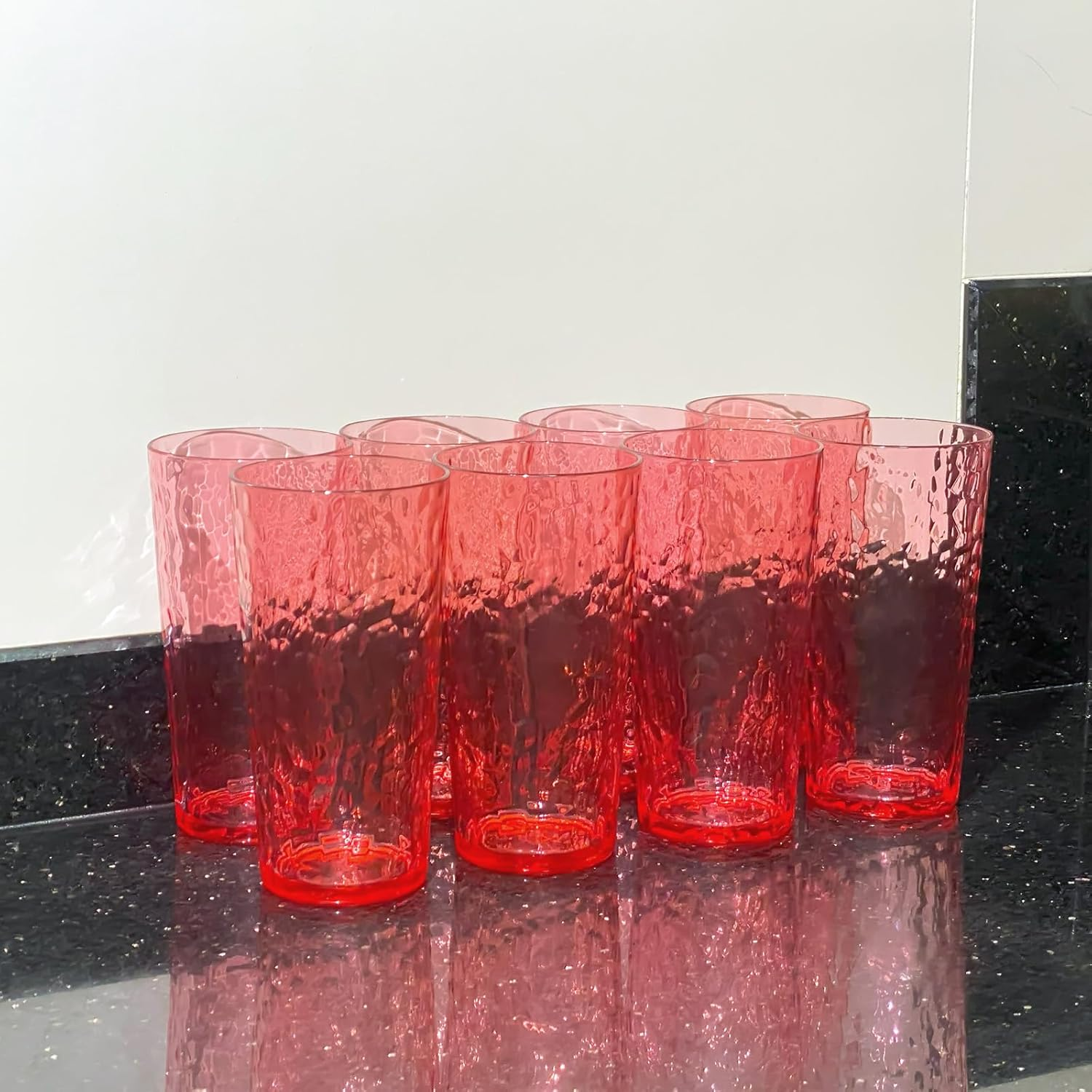 24-Ounce Plastic Tumblers (Set of 8), Reusable Plastic Mugs, Bpa-Free Acrylic to Drink Mugs, Shatter Resistant, Textured Interior, Dishwasher Safe (Red, 24 Ounce) image number 2