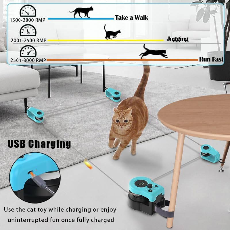 Interactive Cat Running Toys for Indoor Cats, Auto/Remote Control DIY Cat Treadmill Chase Toy, Mouse Hunting Feather Toys for Bored Kitten Dog Enrichment, Exercise, Mental Stimulation image number 4
