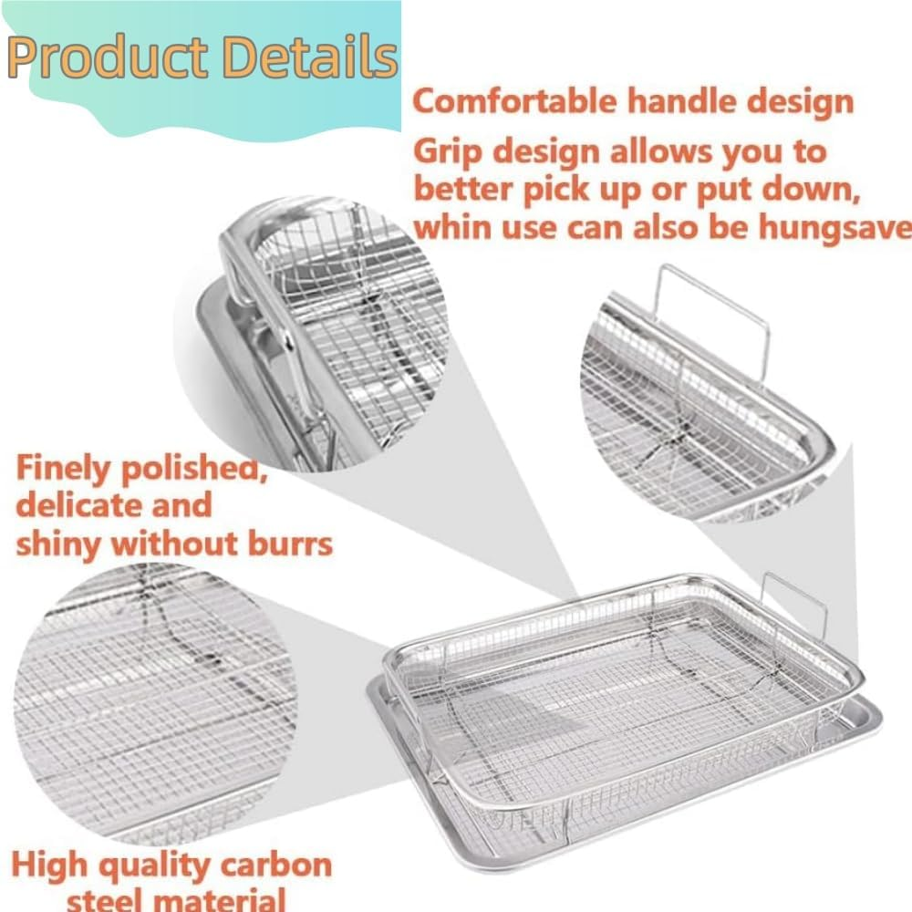 HIDOSNG 1PCS Air Fryer Basket Tray for Oven, Large Crisper Tray and Basket Stainless Steel, Air Fryer Rack Roasting Basket for Chicken Fries Bacon (Silver) image number 4
